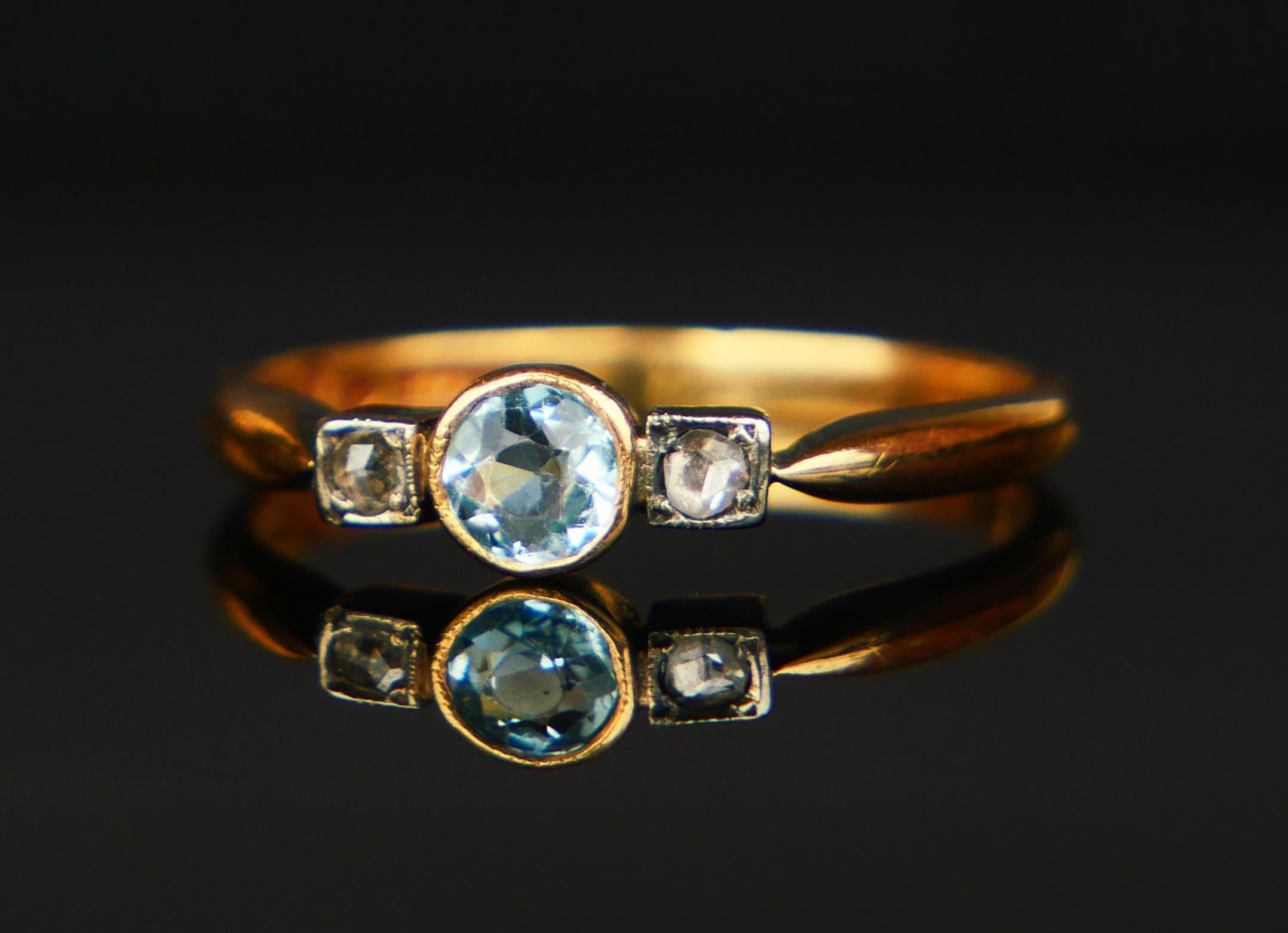 Cabochon 1904 Ring natural 0.5ct. Aquamarine Diamonds solid 18K Gold Silver ØUS6.75/2.1gr