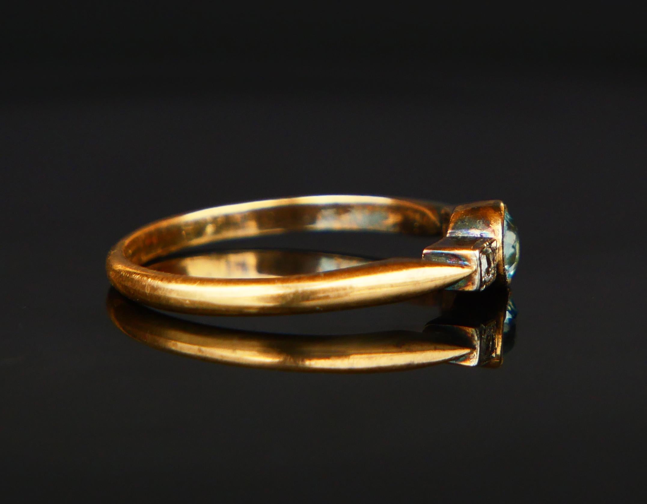 Women's 1904 Ring natural 0.5ct. Aquamarine Diamonds solid 18K Gold Silver ØUS6.75/2.1gr