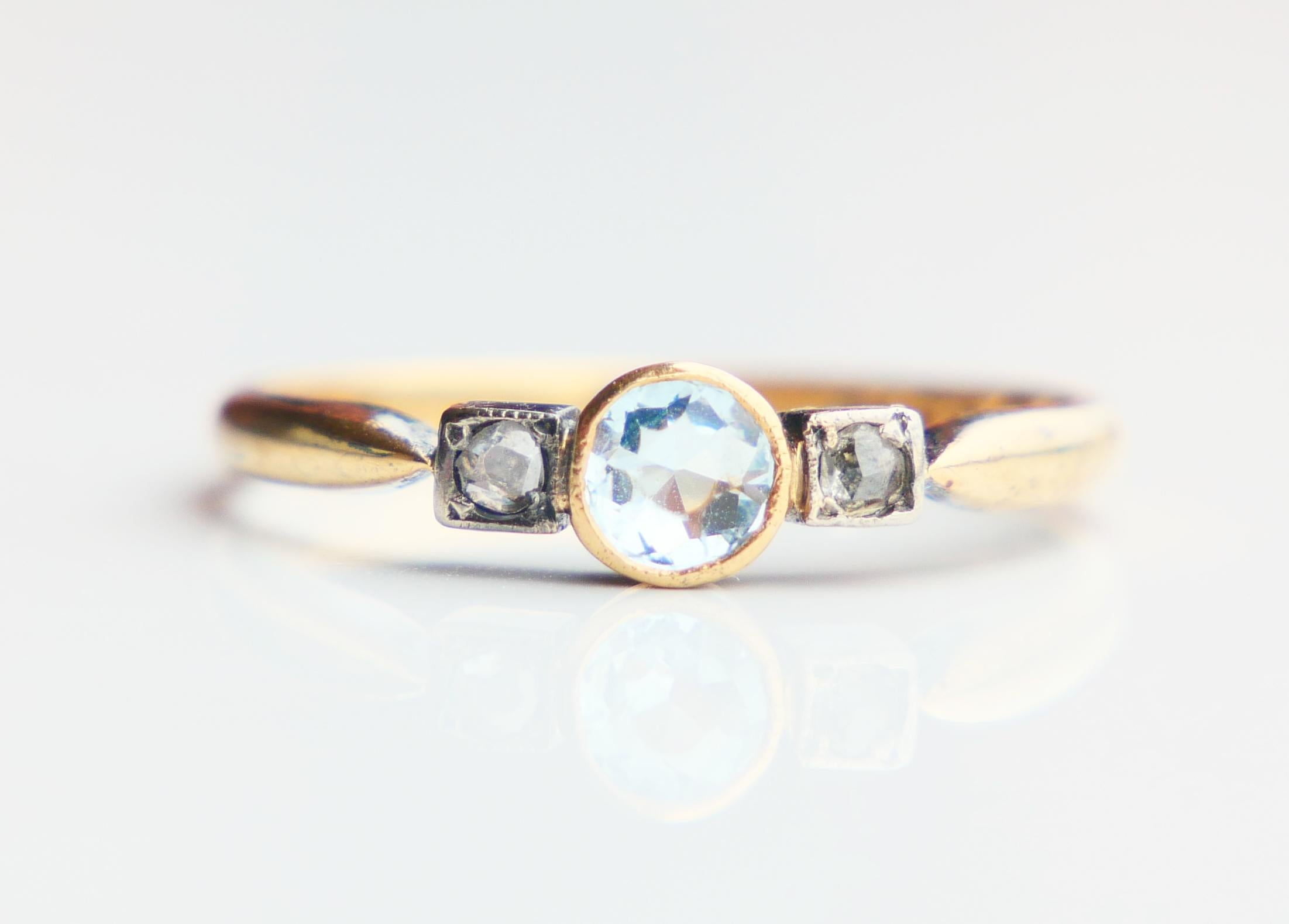 1904 Ring natural 0.5ct. Aquamarine Diamonds solid 18K Gold Silver ØUS6.75/2.1gr 2