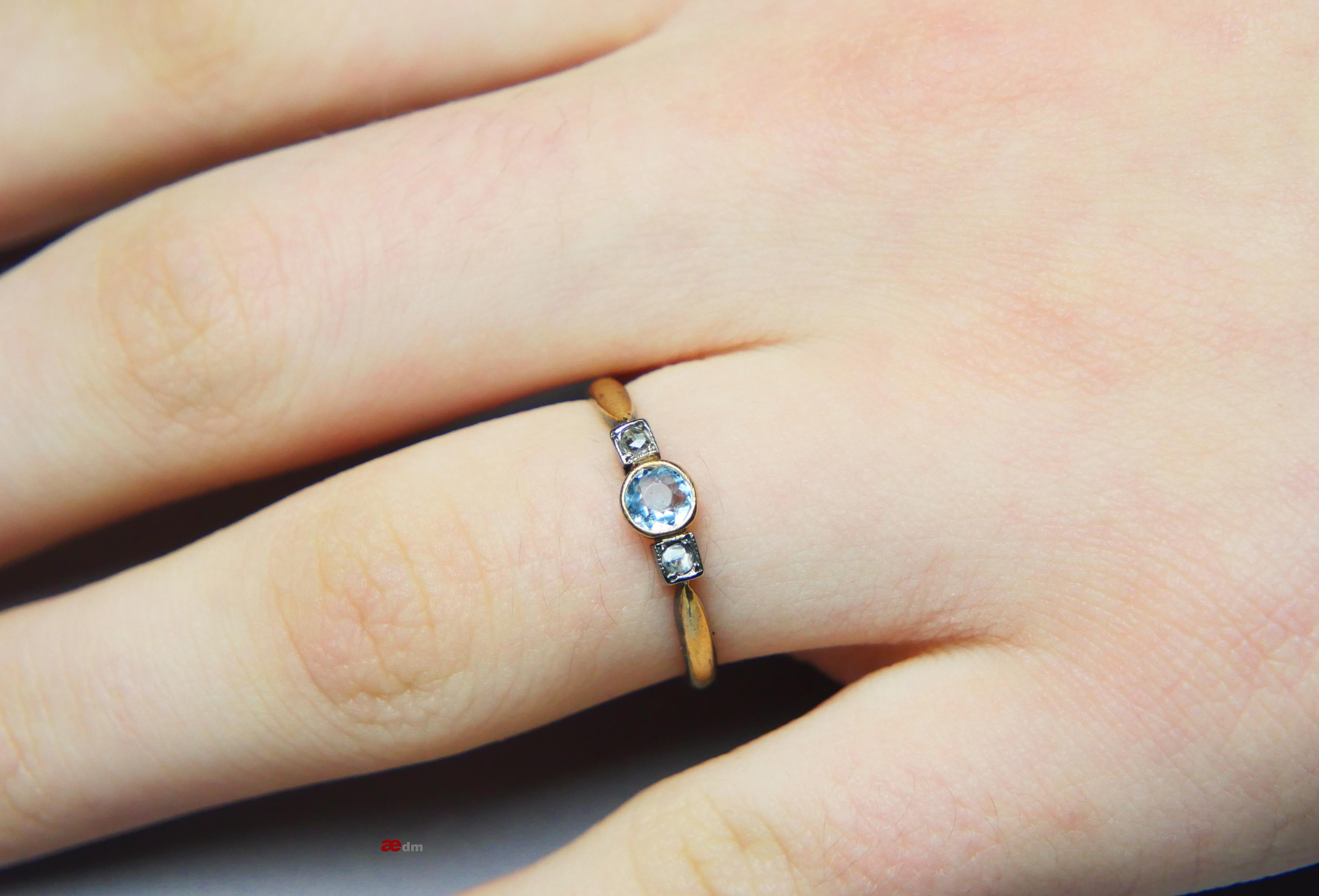 1904 Ring natural 0.5ct. Aquamarine Diamonds solid 18K Gold Silver ØUS6.75/2.1gr 3