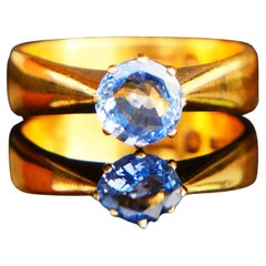 Bague bleu tournesol naturel de 1904, 1,25 carat Saphir massif Or 23K ØUS5.5 /5.9gr