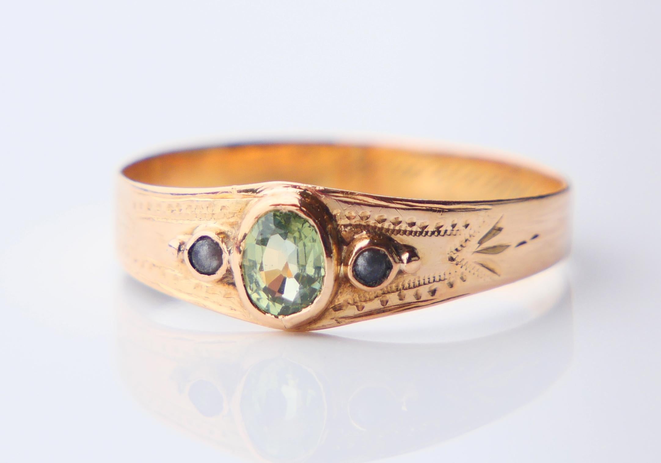 1904 Ring natürlicher grüner Saphir Perlen massiv 18K Gold Ø US8 / 1.5gr im Angebot 6