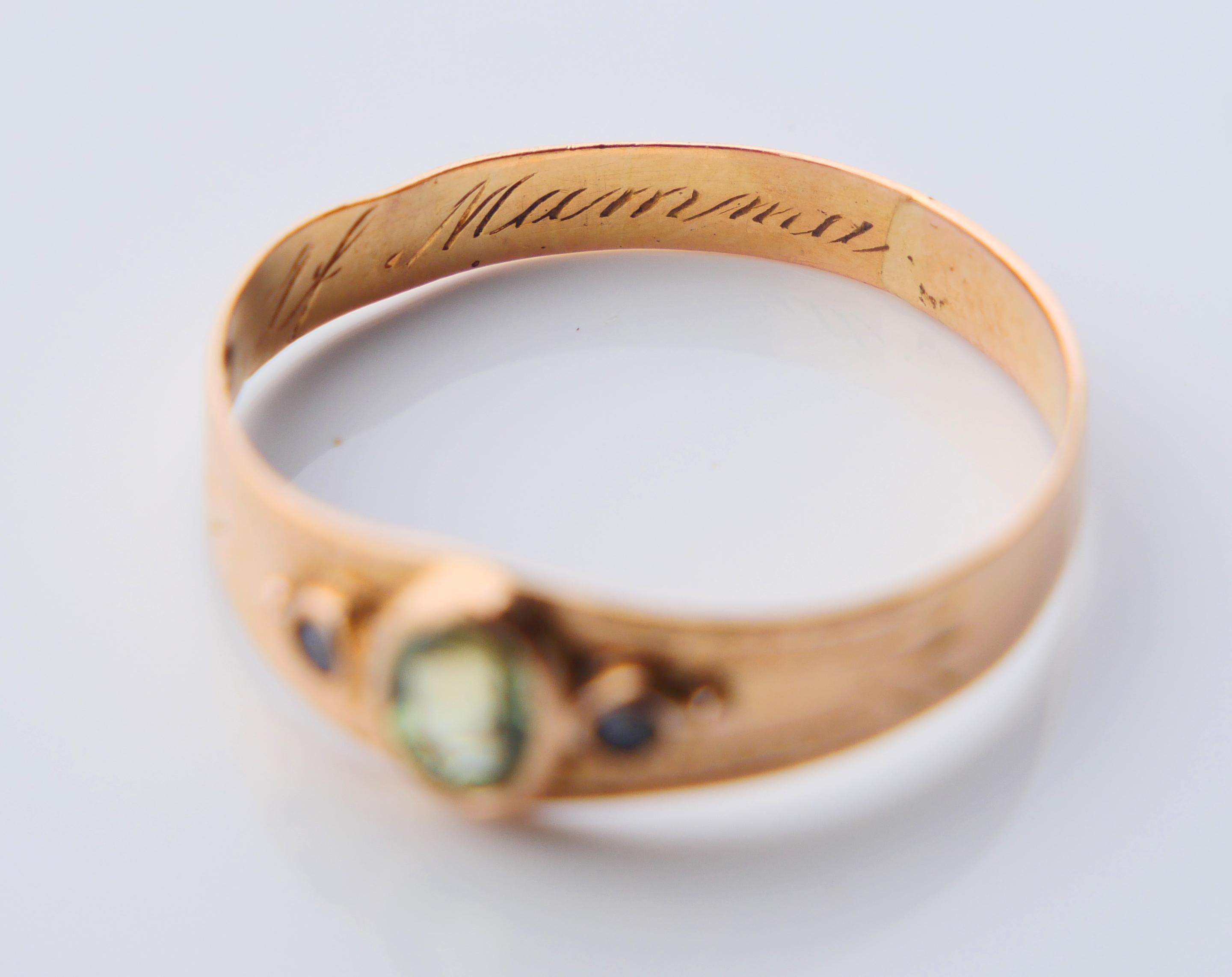 1904 Ring natürlicher grüner Saphir Perlen massiv 18K Gold Ø US8 / 1.5gr im Angebot 7