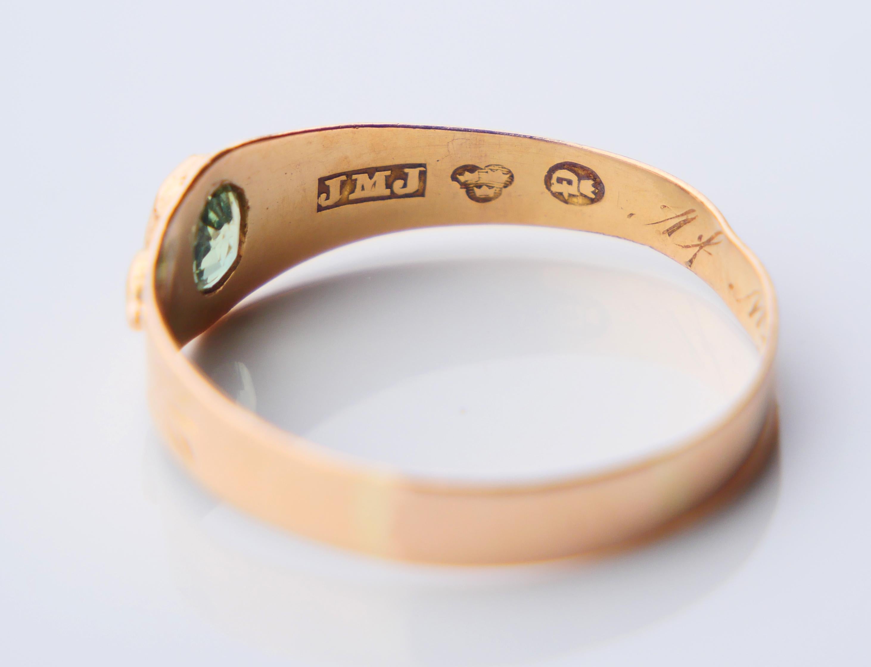 1904 Ring natürlicher grüner Saphir Perlen massiv 18K Gold Ø US8 / 1.5gr im Angebot 8
