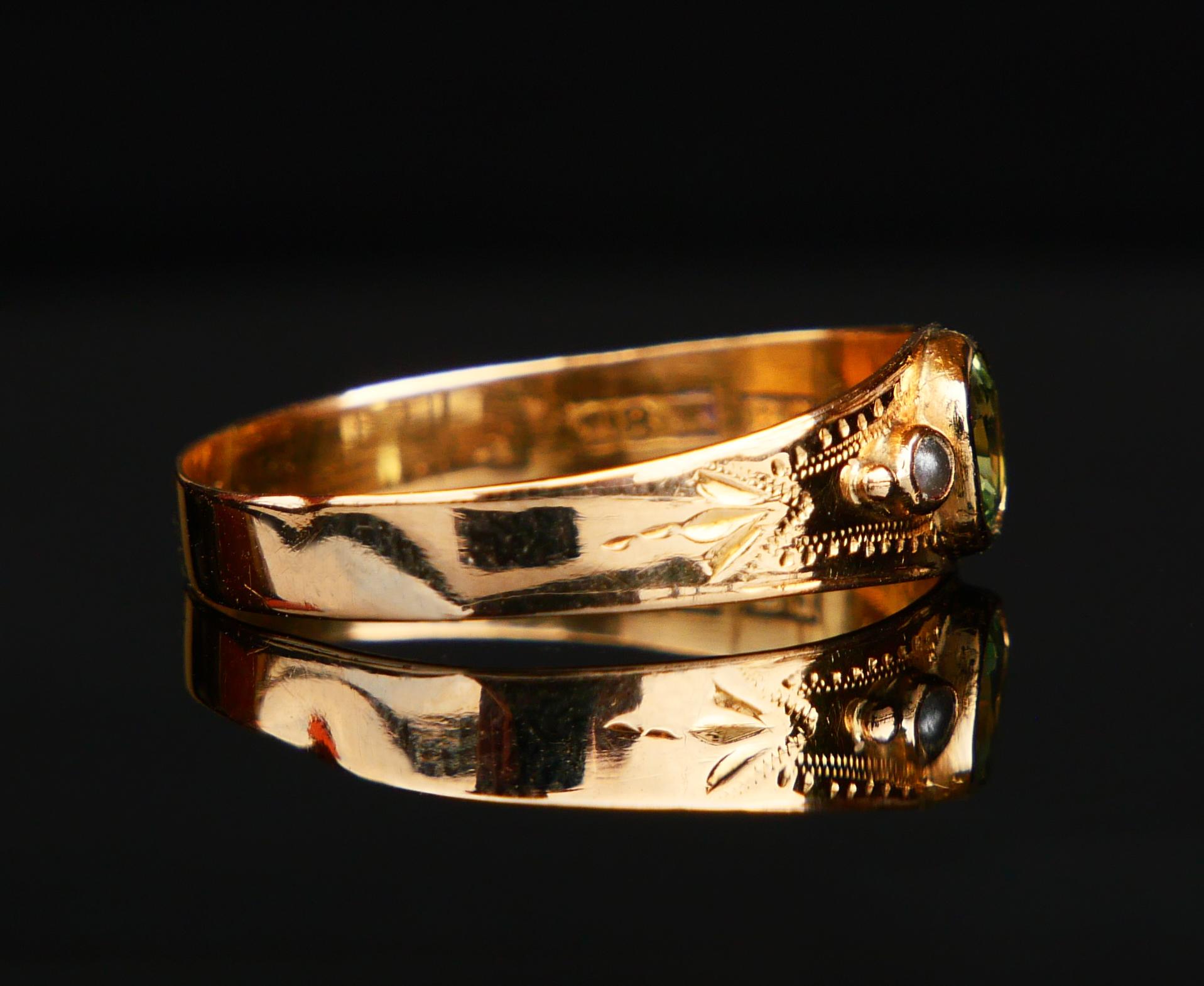 1904 Ring natürlicher grüner Saphir Perlen massiv 18K Gold Ø US8 / 1.5gr (Ovalschliff) im Angebot