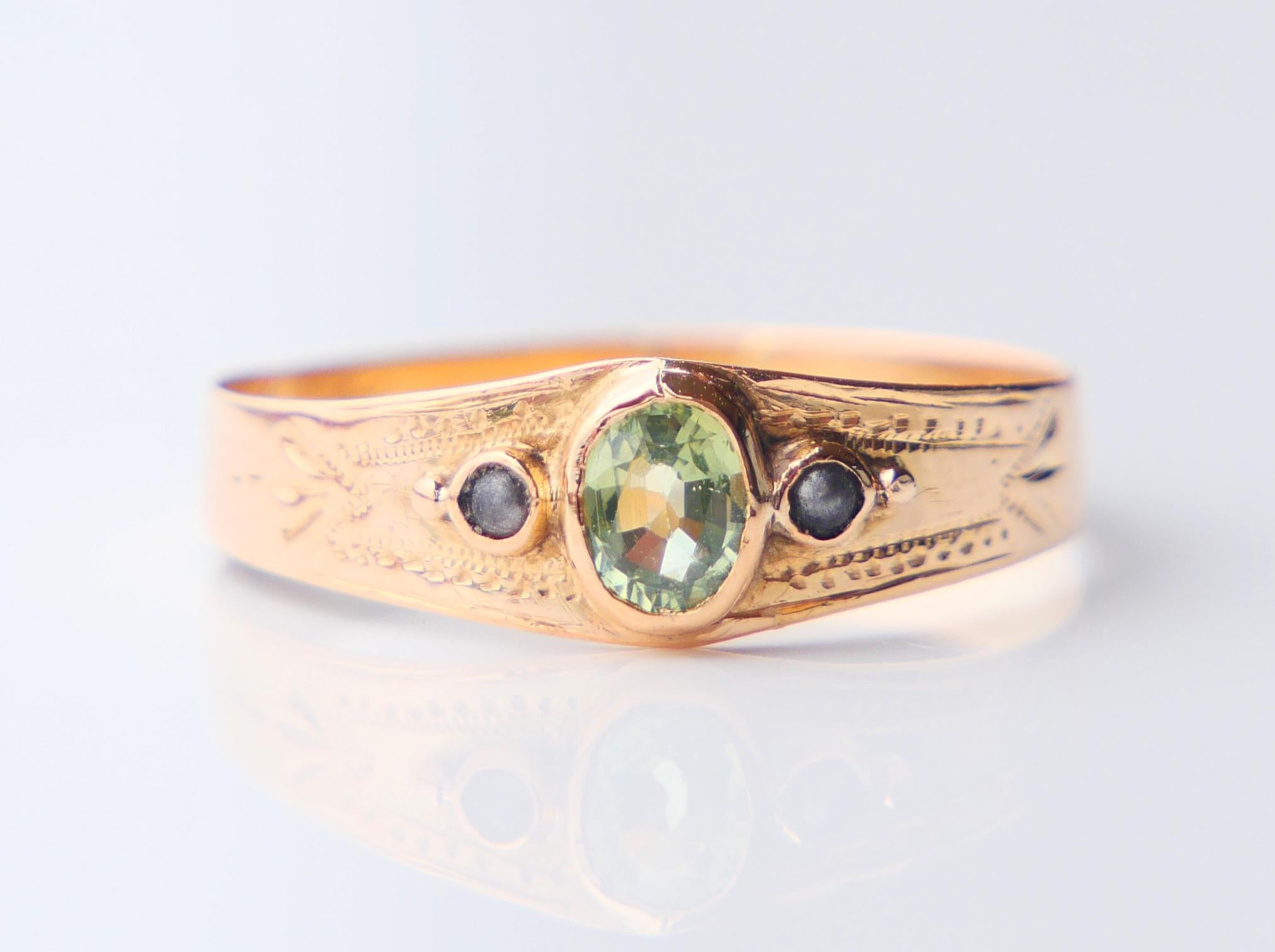 1904 Ring natürlicher grüner Saphir Perlen massiv 18K Gold Ø US8 / 1.5gr im Angebot 3