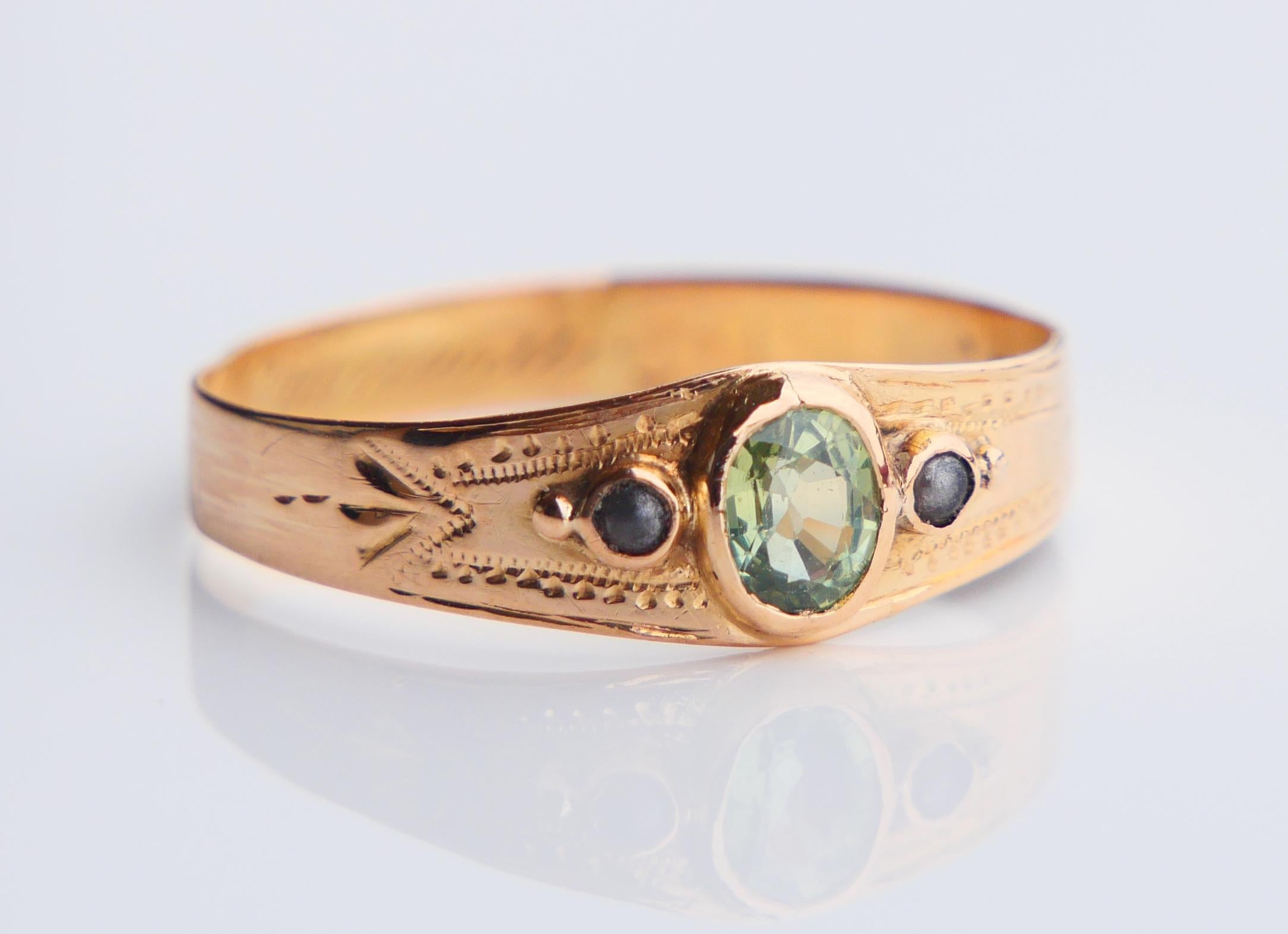 1904 Ring natürlicher grüner Saphir Perlen massiv 18K Gold Ø US8 / 1.5gr im Angebot 4