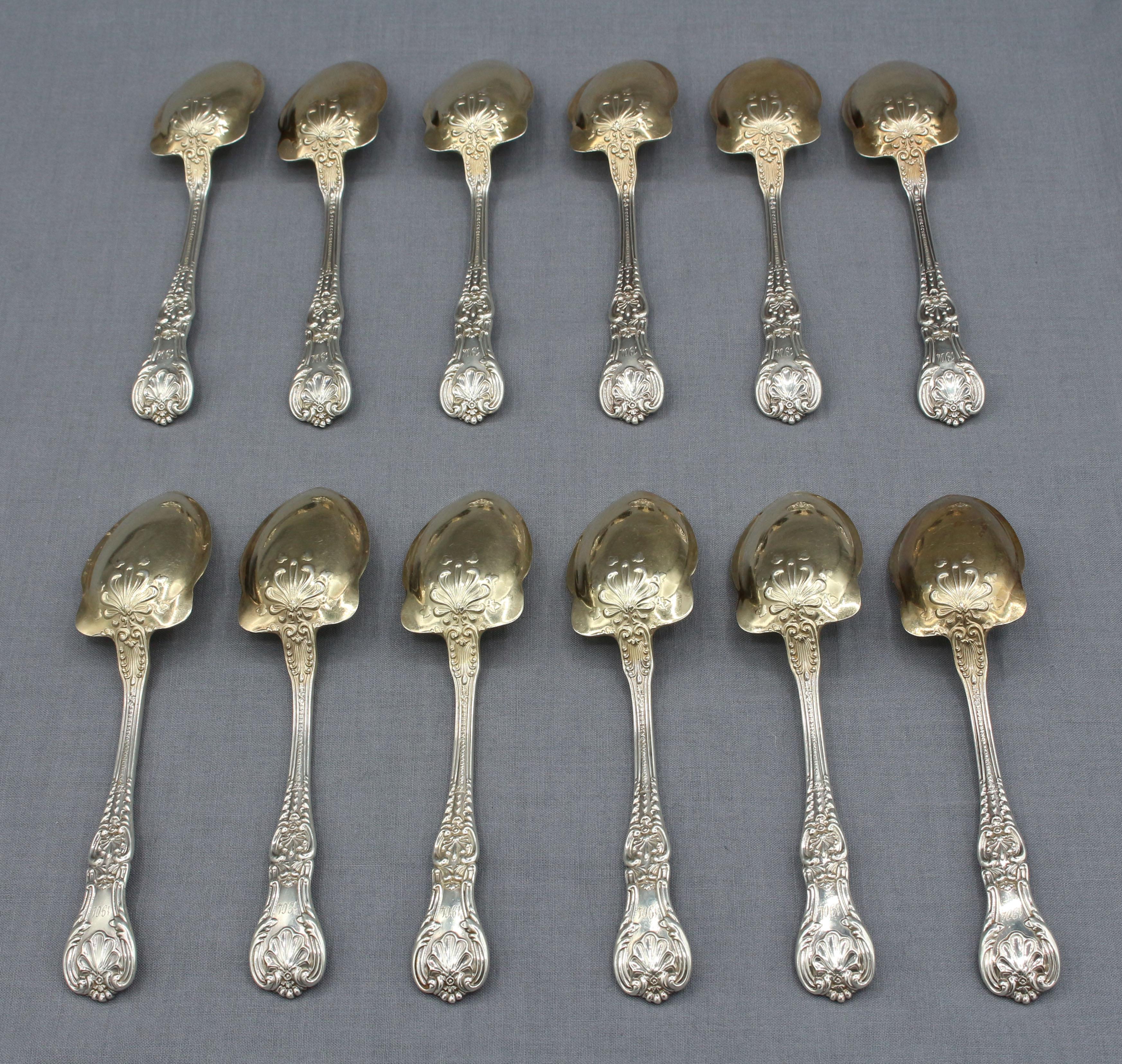 Set of 12 sterling silver fruit or orange spoons,
