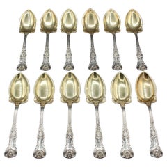 Antique 1904 Set of 12 Sterling Silver Fruit Spoons in "King George" by Gorham