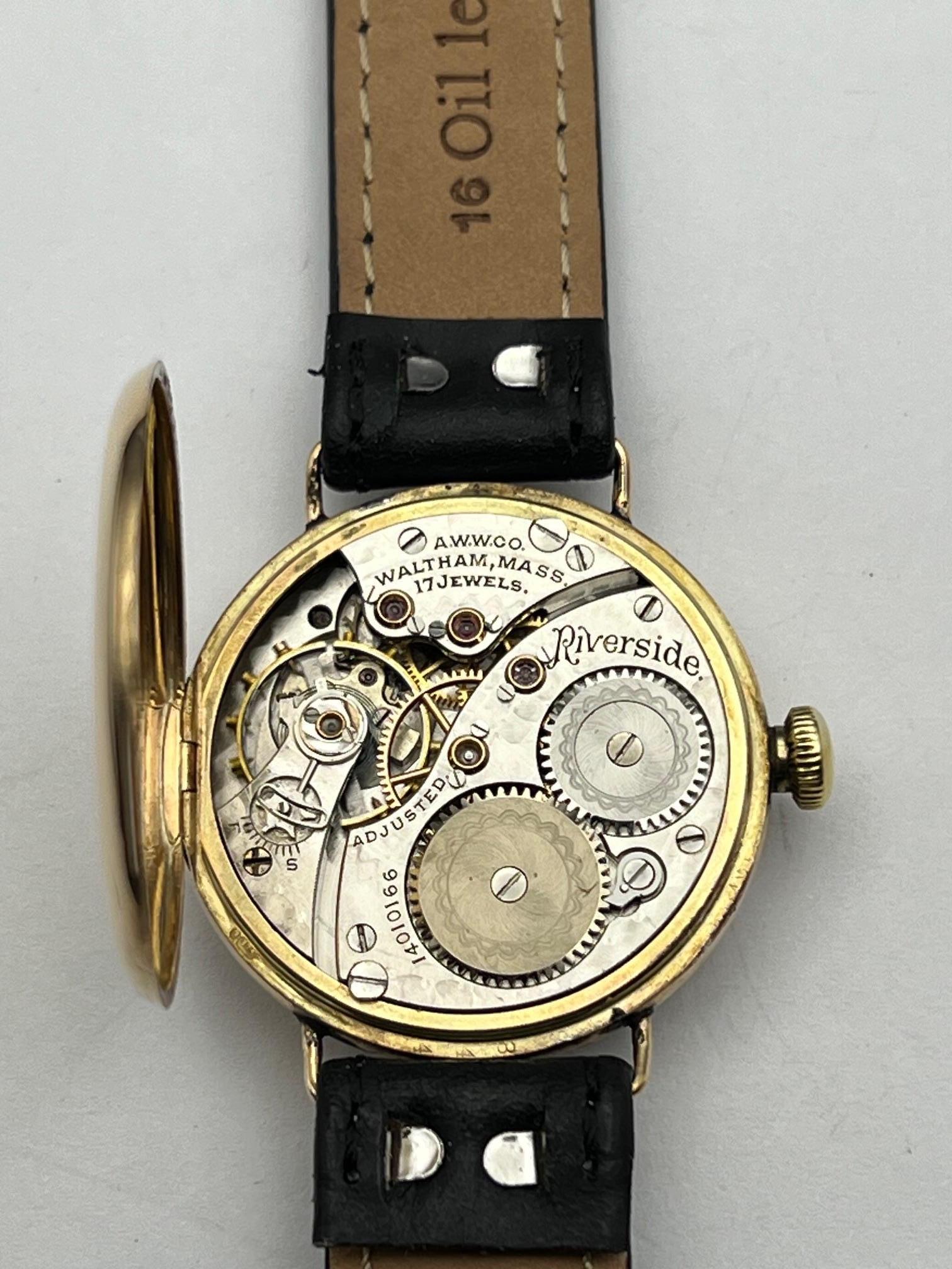 1904 Solid Gold Waltham Trench / WW1 , Rare 17J Riverside Movement For Sale 6