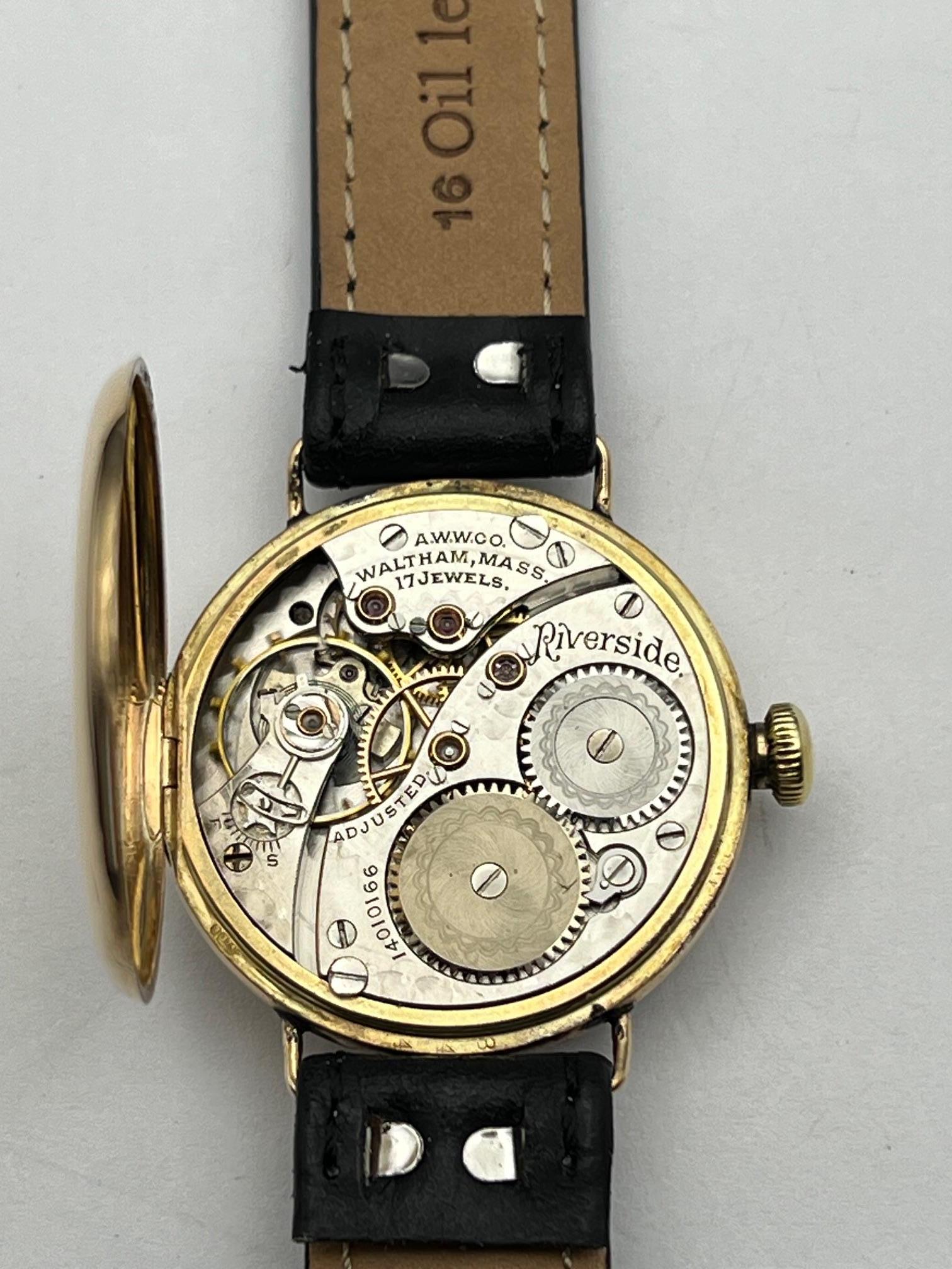 1904 Solid Gold Waltham Trench / WW1 , Rare 17J Riverside Movement For Sale 5