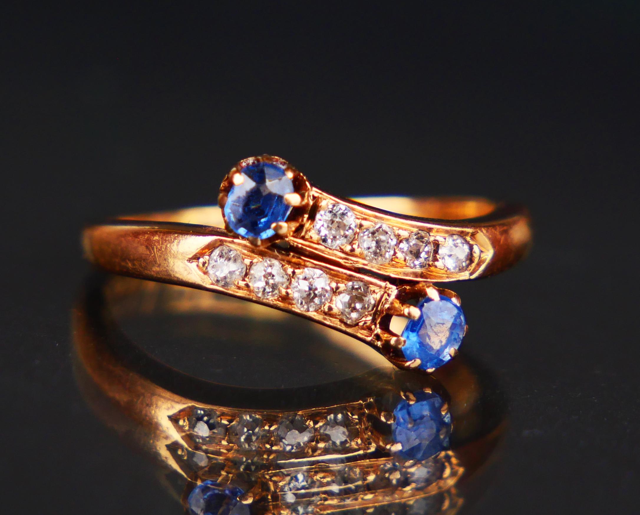 1904 Toi et Moi Ring natürlicher Saphir Diamanten massiv 18K GoldØ3.25/2.3gr   im Angebot 5