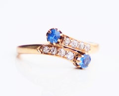 1904 Toi et Moi Ring natural Sapphire Diamonds solid 18K GoldØ3.25/2.3gr
