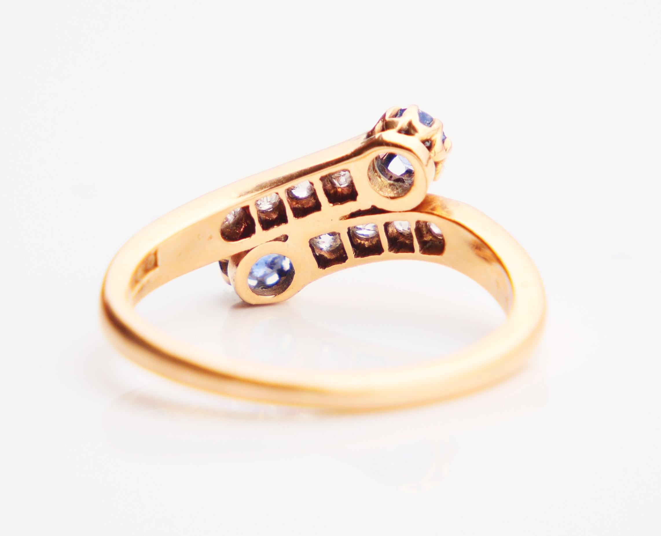 Art Nouveau 1904 Toi et Moi Ring natural Sapphire Diamonds solid 18K GoldØ3.25/2.3gr   For Sale