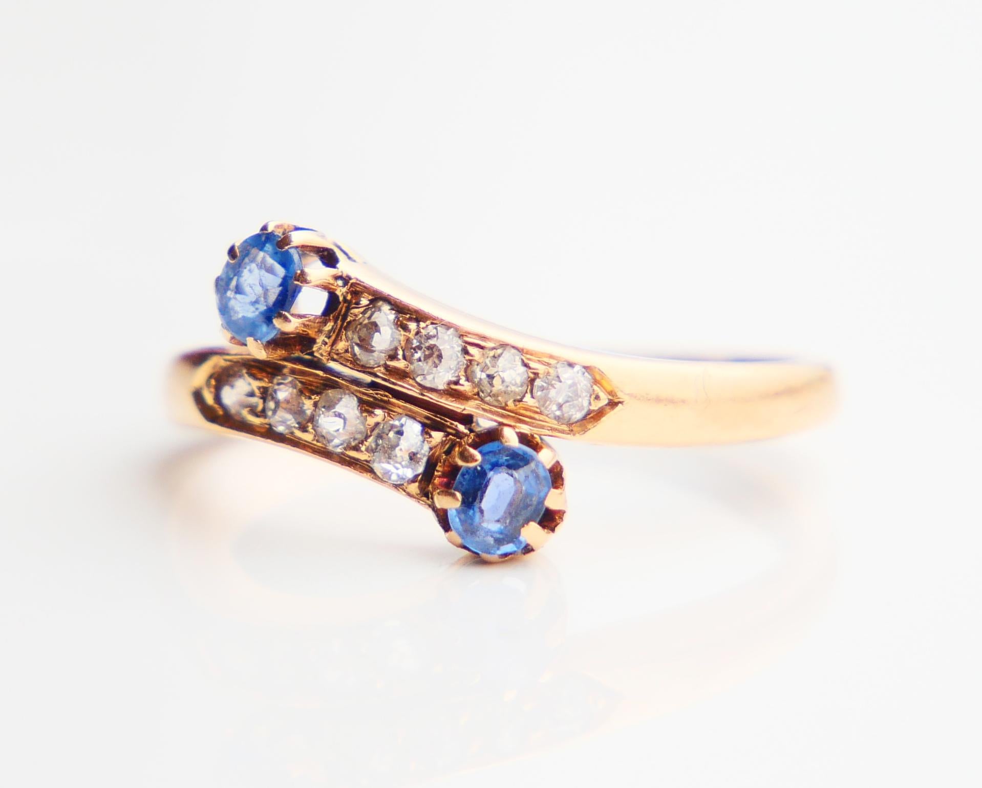 Women's 1904 Toi et Moi Ring natural Sapphire Diamonds solid 18K GoldØ3.25/2.3gr   For Sale