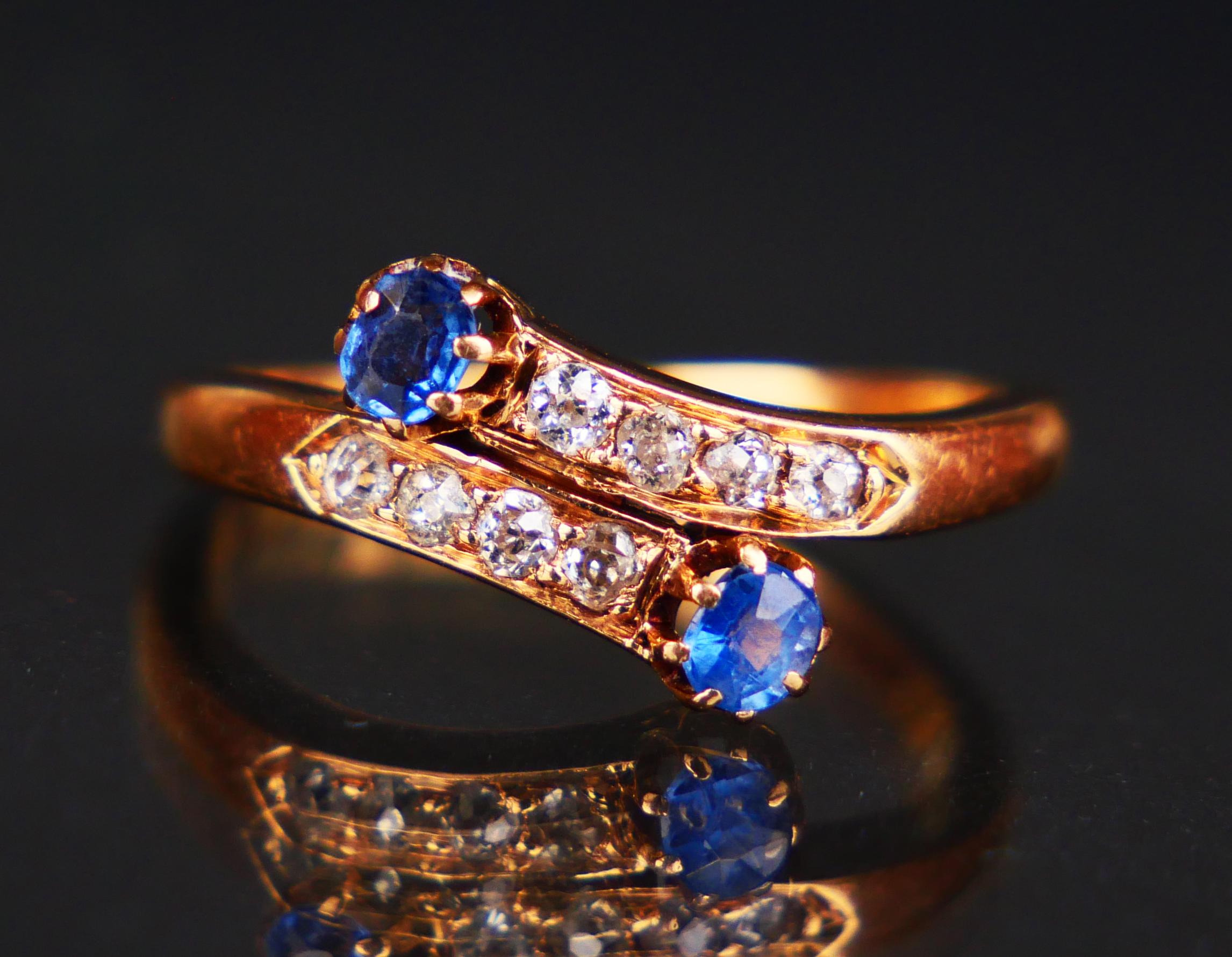 1904 Toi et Moi Ring natural Sapphire Diamonds solid 18K GoldØ3.25/2.3gr   For Sale 4
