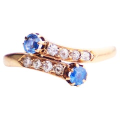 Antique 1904 Toi et Moi Ring natural Sapphire Diamonds solid 18K GoldØ3.25/2.3gr  