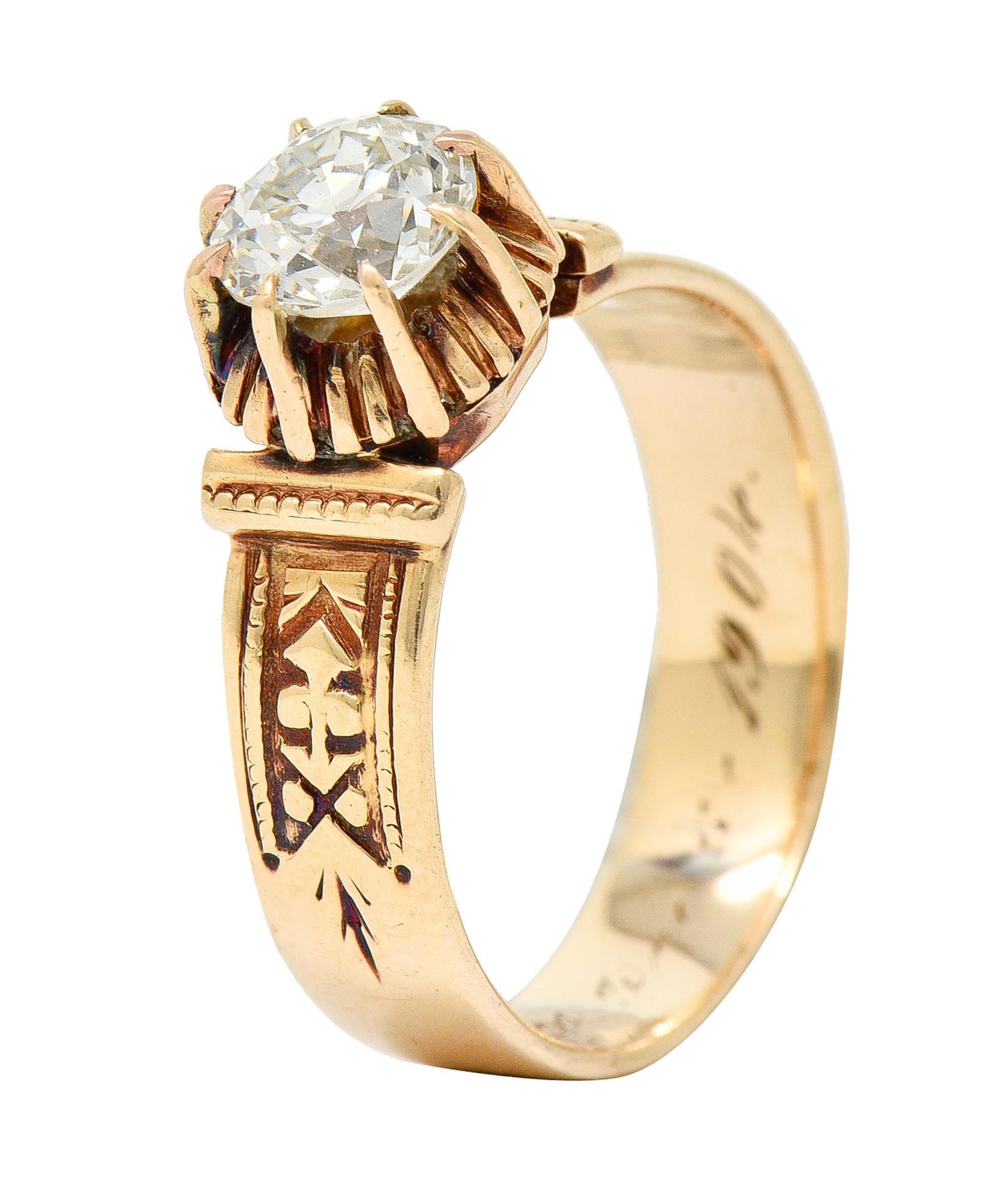 1904 Victorian 0.93 Carat Diamond 14 Karat Gold Engagement Ring GIA 8