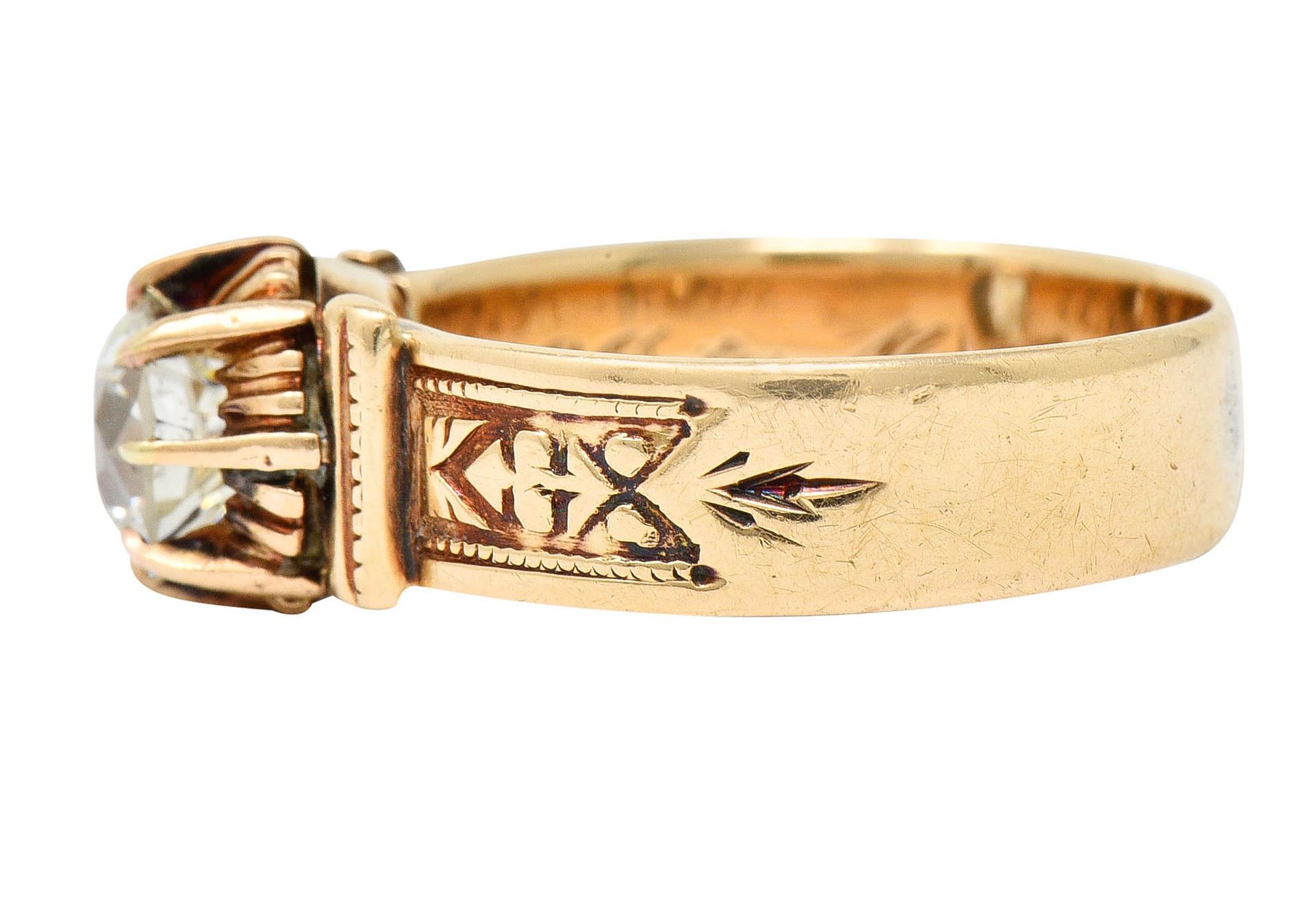 Women's or Men's 1904 Victorian 0.93 Carat Diamond 14 Karat Gold Engagement Ring GIA
