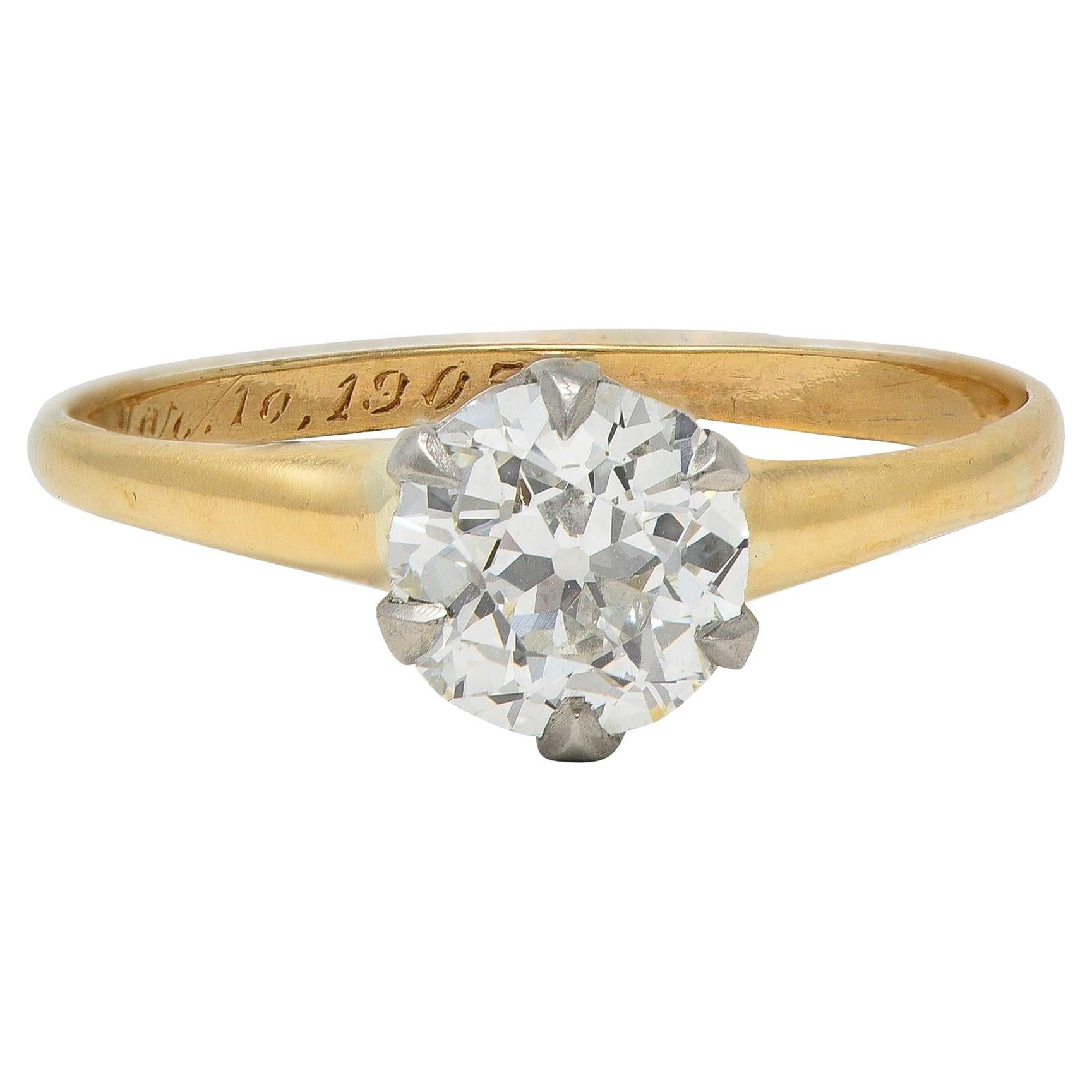 1905 1.22 CTW Diamond Platinum 14K Gold Antique Solitaire Engagement Ring