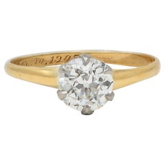 1905 1,22 Karat Diamant Platin 14K Gold Antiker Solitär Verlobungsring
