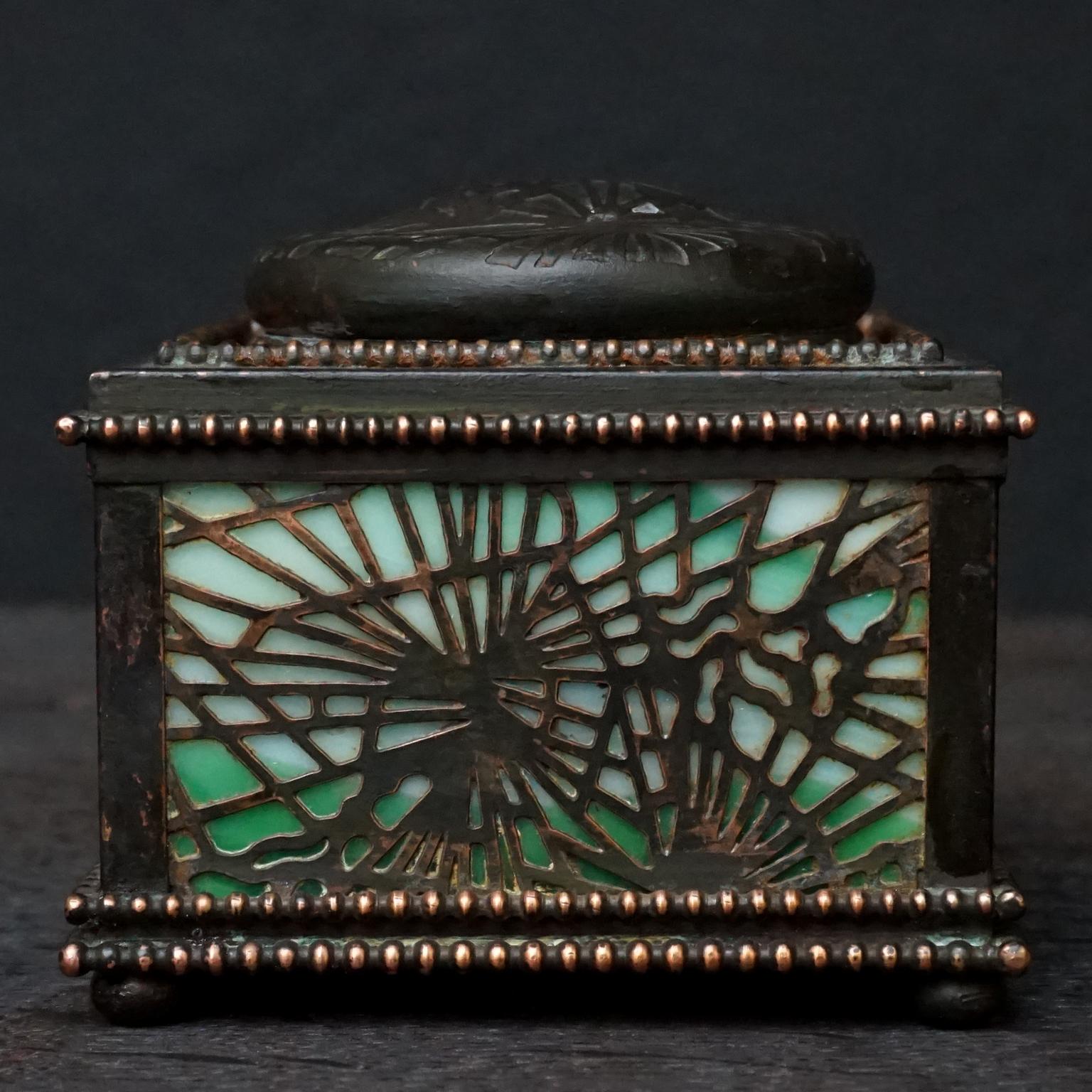 19th Century 1905-1920 Green Slag Glass and Bronze Desk Set by Tiffany Studios New York