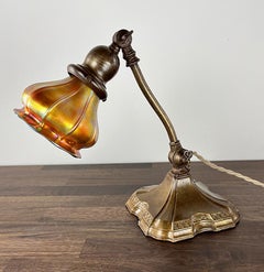 1905 Adjustable Piano / Roll Top Desk Lamp with Antique American Art Glass Shade