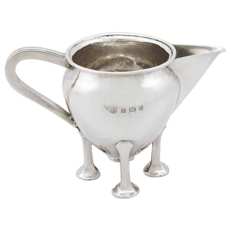 1905 Antique Arts & Crafts Style Sterling Silver Cream Jug For Sale
