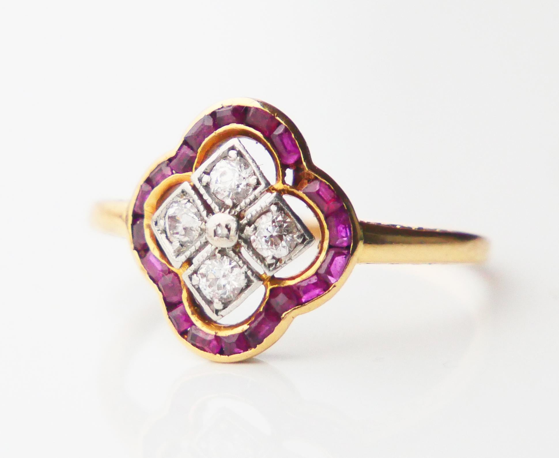 1905 Antiker Ring Rubin Diamanten massiv 18K Gold Platin ØUS 8.7.5 / 3 gr im Angebot 5