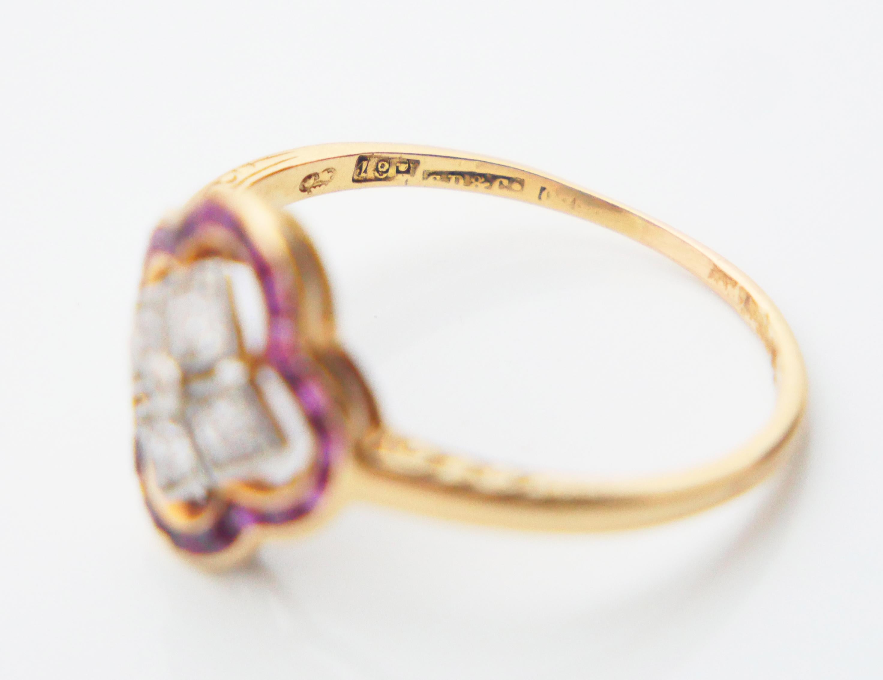 1905 Antiker Ring Rubin Diamanten massiv 18K Gold Platin ØUS 8.7.5 / 3 gr im Angebot 8