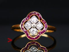 1905 Antique Ring Ruby Diamonds solid 18K Gold Platinum ØUS 8.7.5 / 3 gr