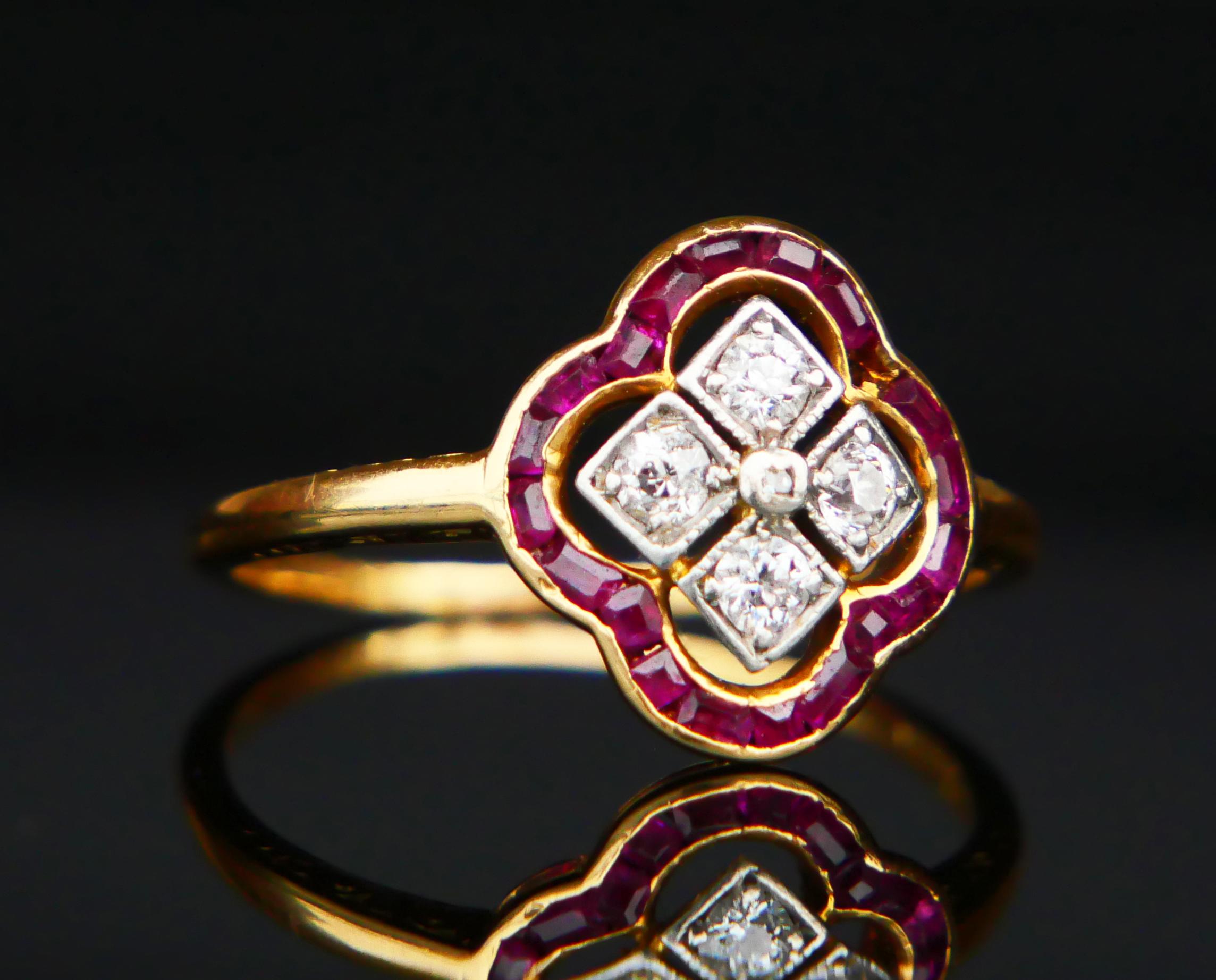 1905 Antiker Ring Rubin Diamanten massiv 18K Gold Platin ØUS 8.7.5 / 3 gr (Art nouveau) im Angebot