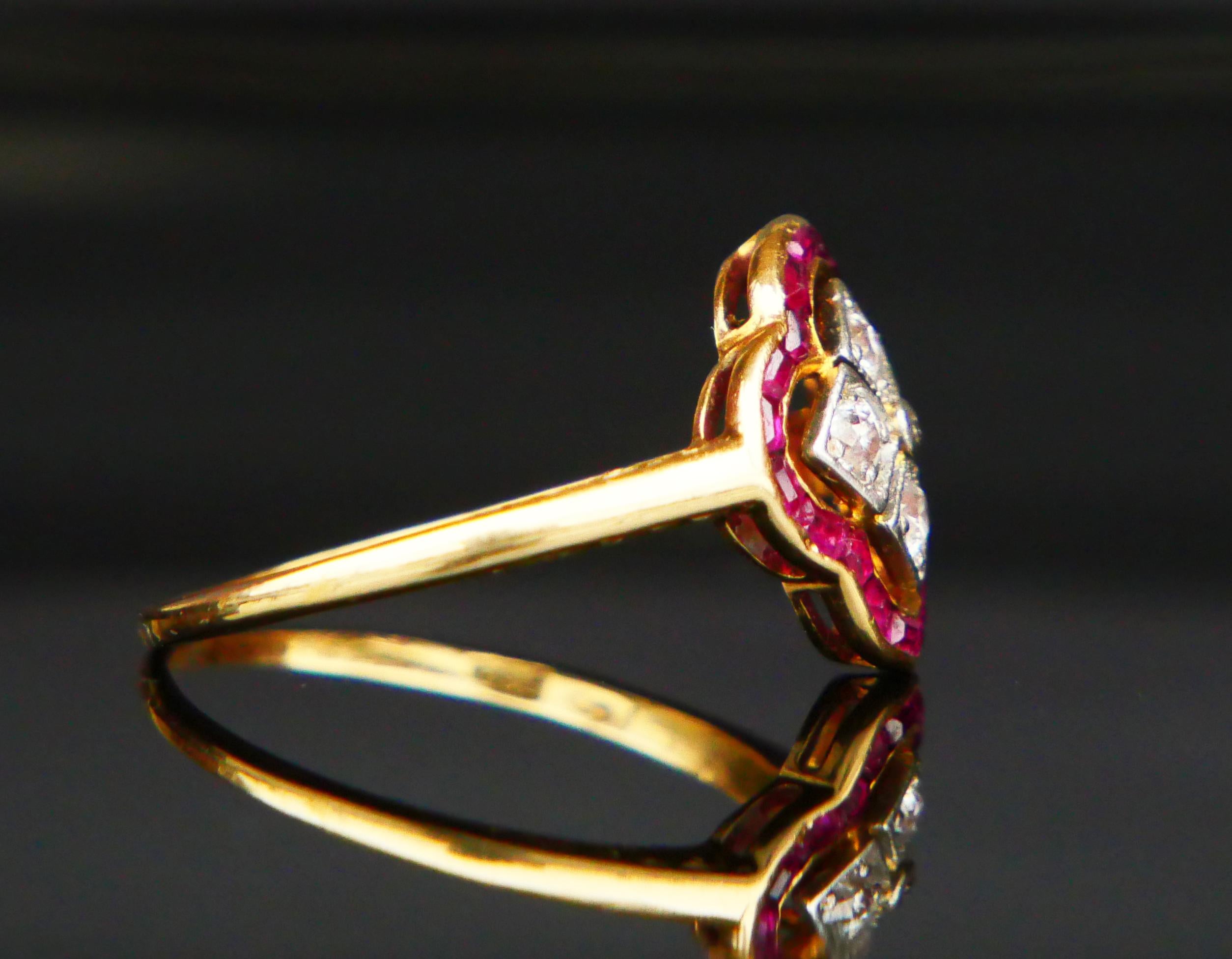 Old European Cut 1905 Antique Ring Ruby Diamonds solid 18K Gold Platinum ØUS 8.7.5 / 3 gr For Sale