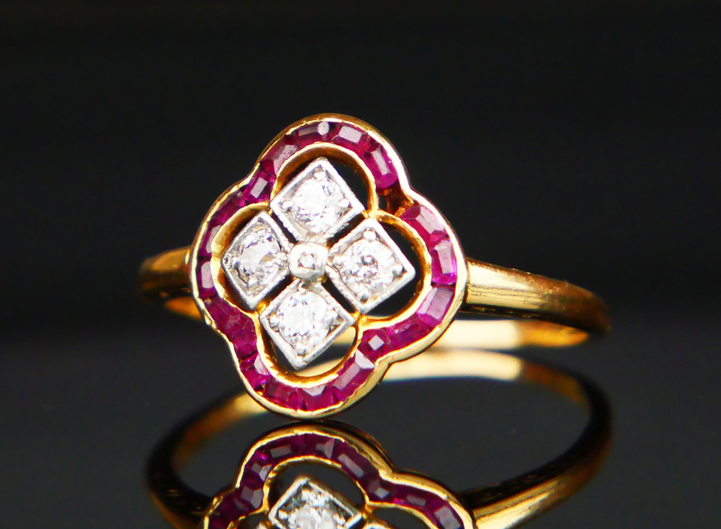 Women's 1905 Antique Ring Ruby Diamonds solid 18K Gold Platinum ØUS 8.7.5 / 3 gr For Sale