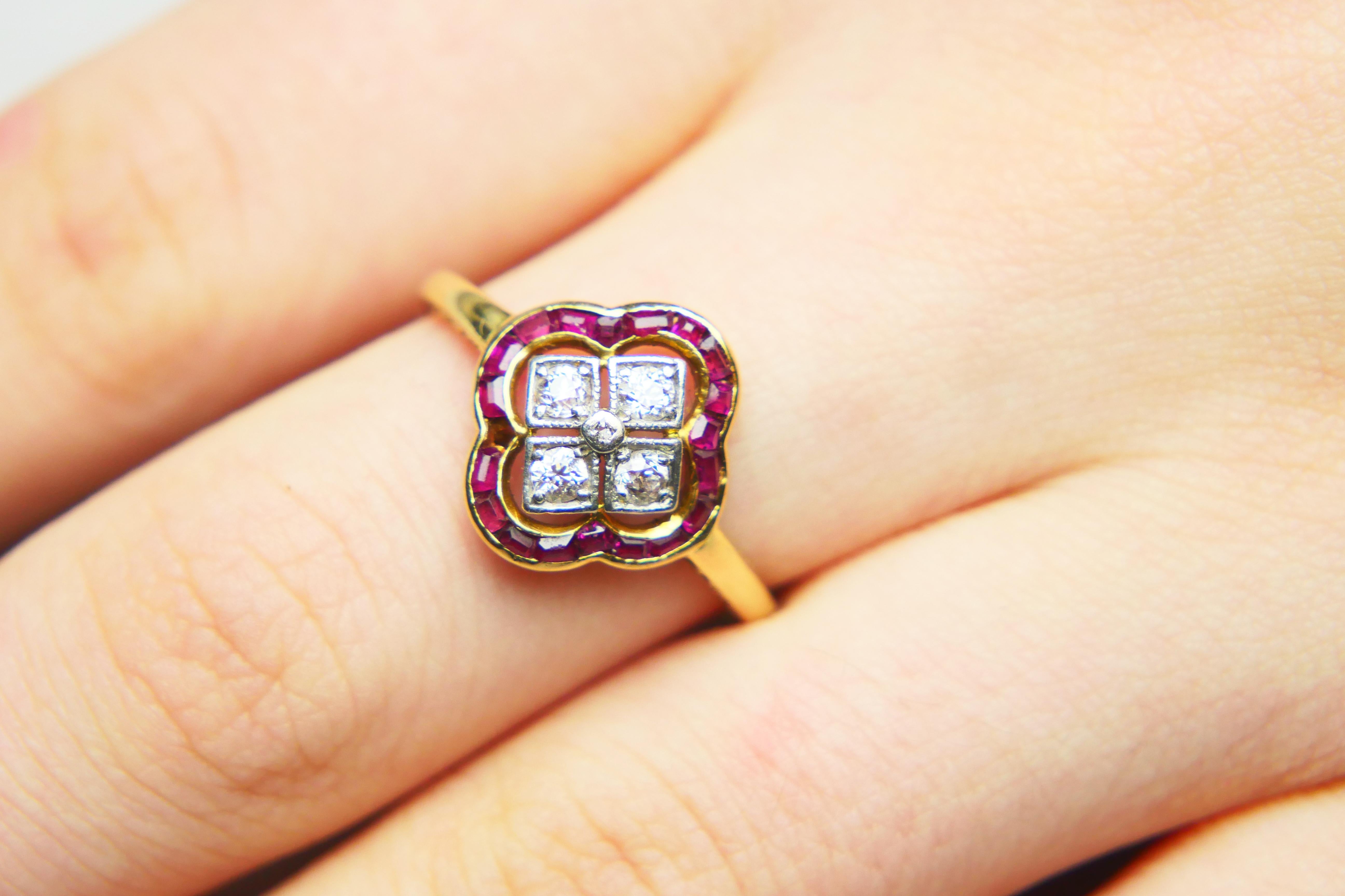 1905 Anillo Antiguo Rubí Diamantes macizo Oro 18K Platino ØUS 8.7.5 / 3 gr en venta 1