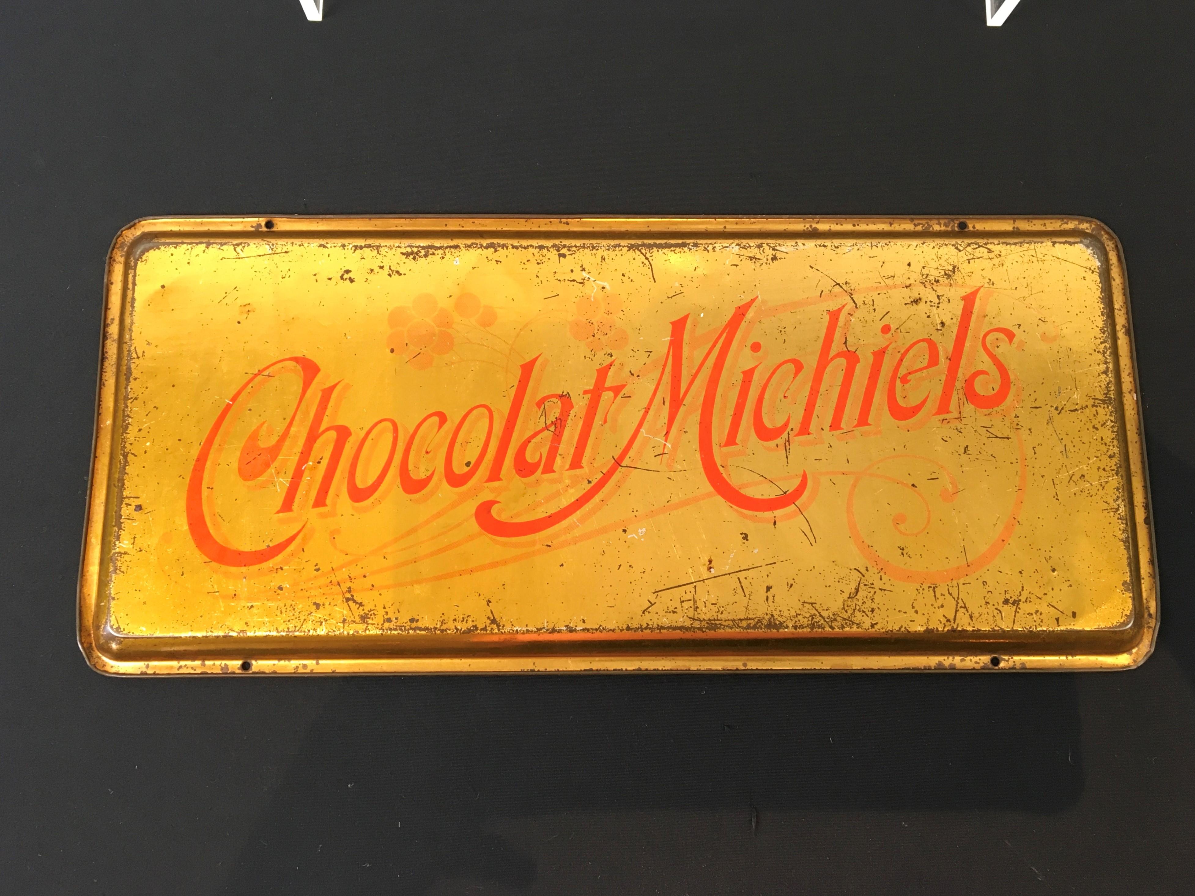 Antikes Tablett Schokolade Michiels- 1905 - 75 Jahre Unabhängigkeit Belgien (Art nouveau) im Angebot