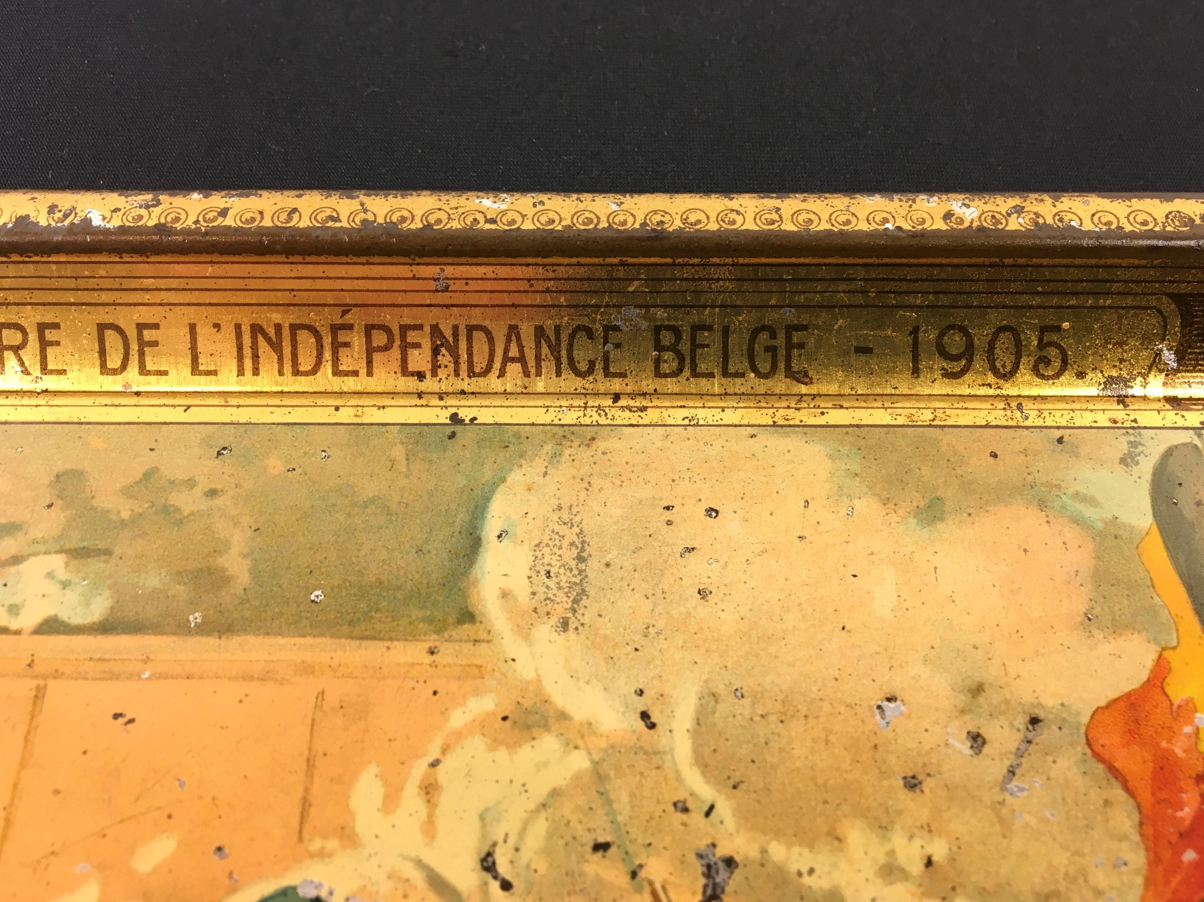 Antikes Tablett Schokolade Michiels- 1905 - 75 Jahre Unabhängigkeit Belgien im Angebot 3