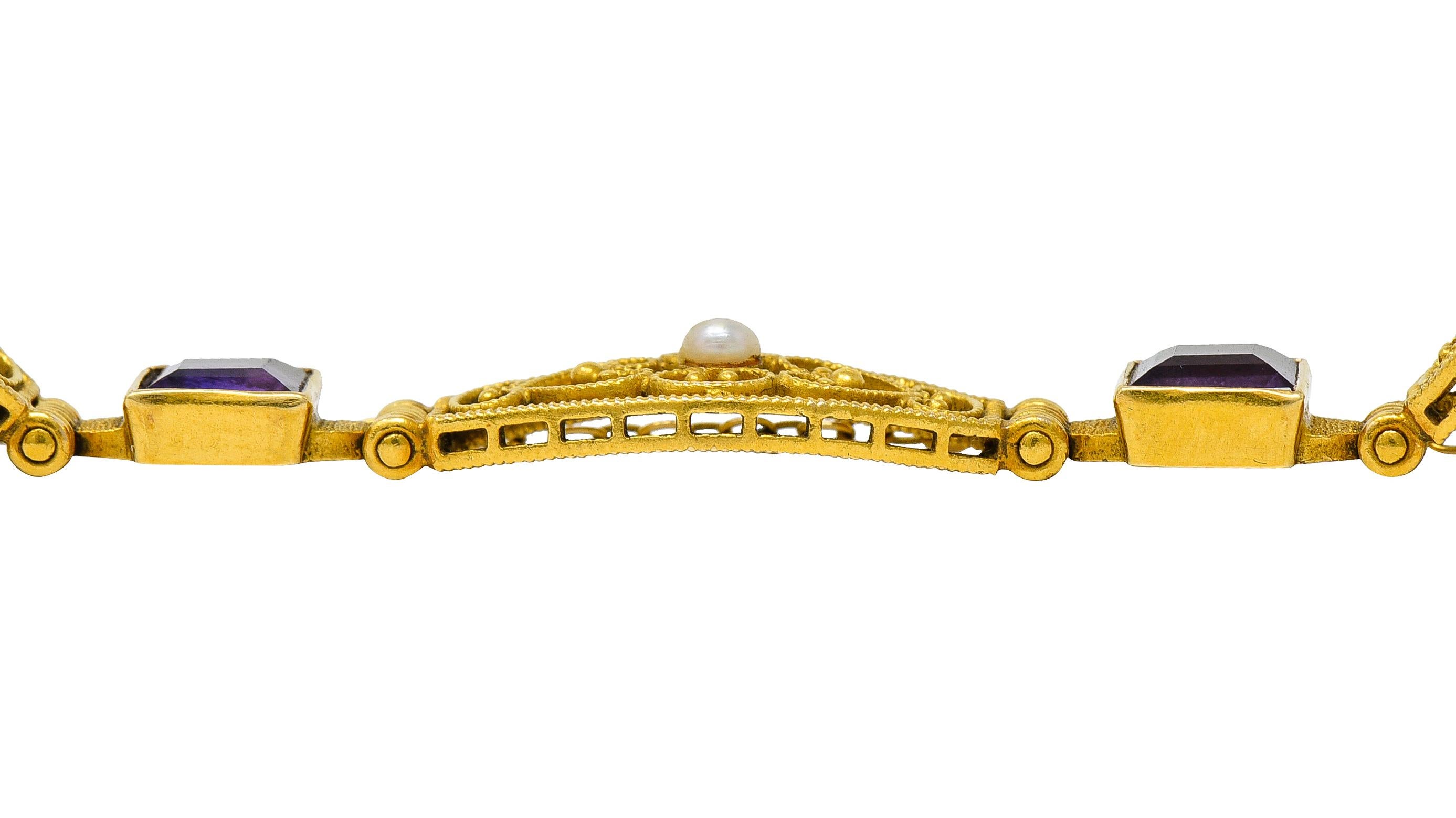 1905 Jugendstil Amethyst Perle 14 Karat Gold Gliederarmband 4