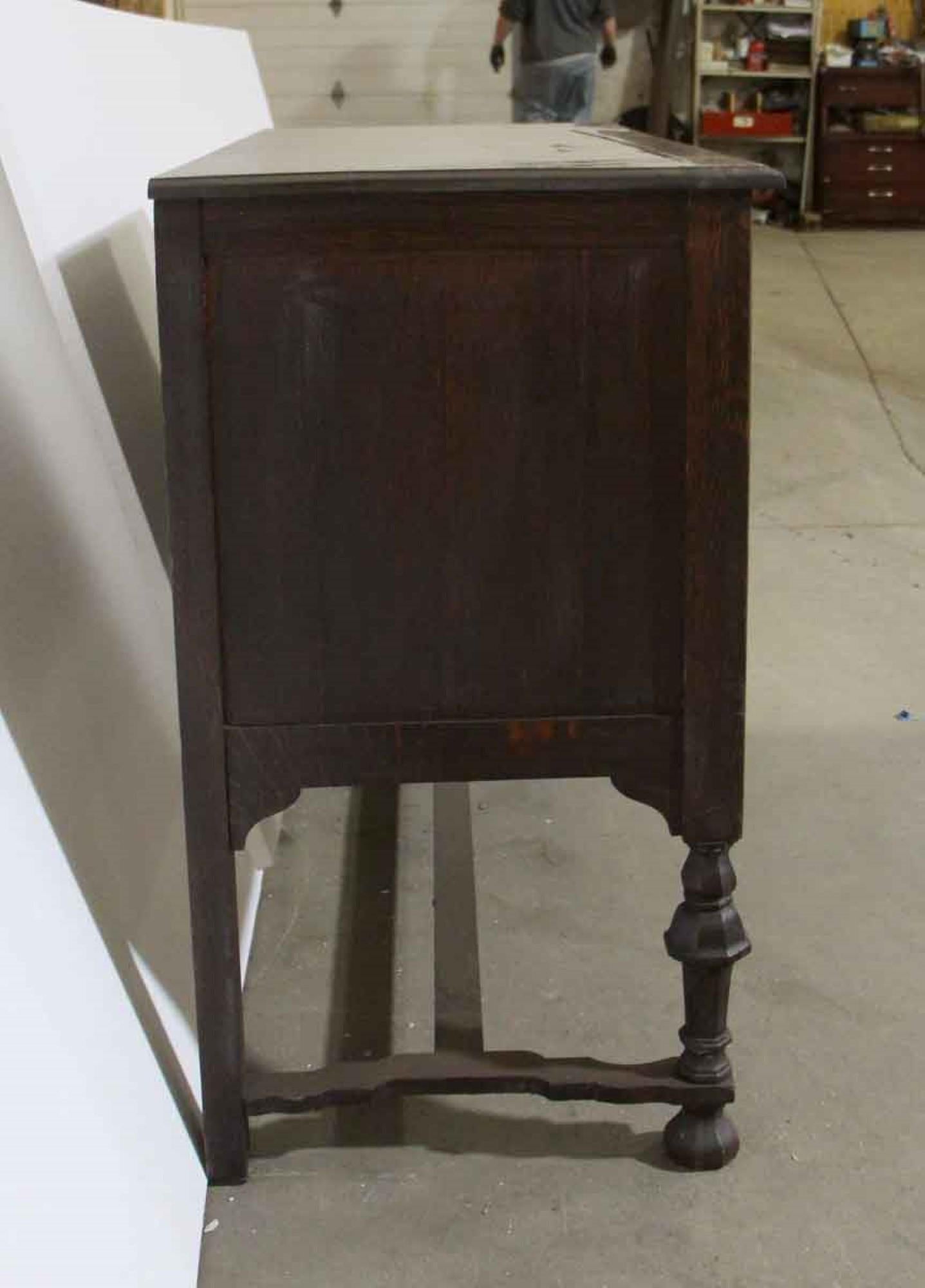 1905 Arts & Crafts Tiger Oak Sideboard with 3 Drawers and 2 Cubicles 1