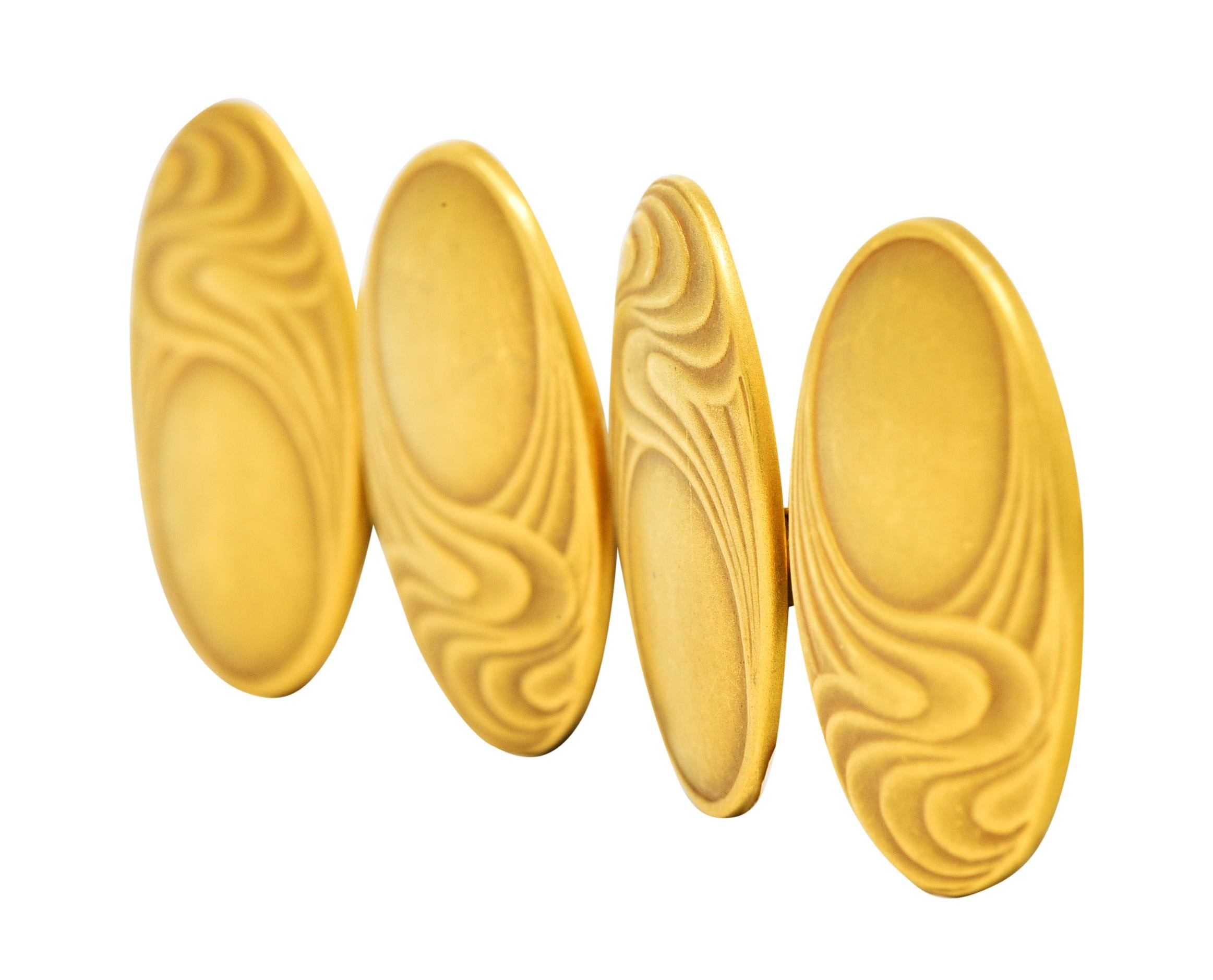 1905 Bippart & Co. 14 Karat Gold Moonlit Wave Men's Nouveau Cufflinks In Excellent Condition In Philadelphia, PA
