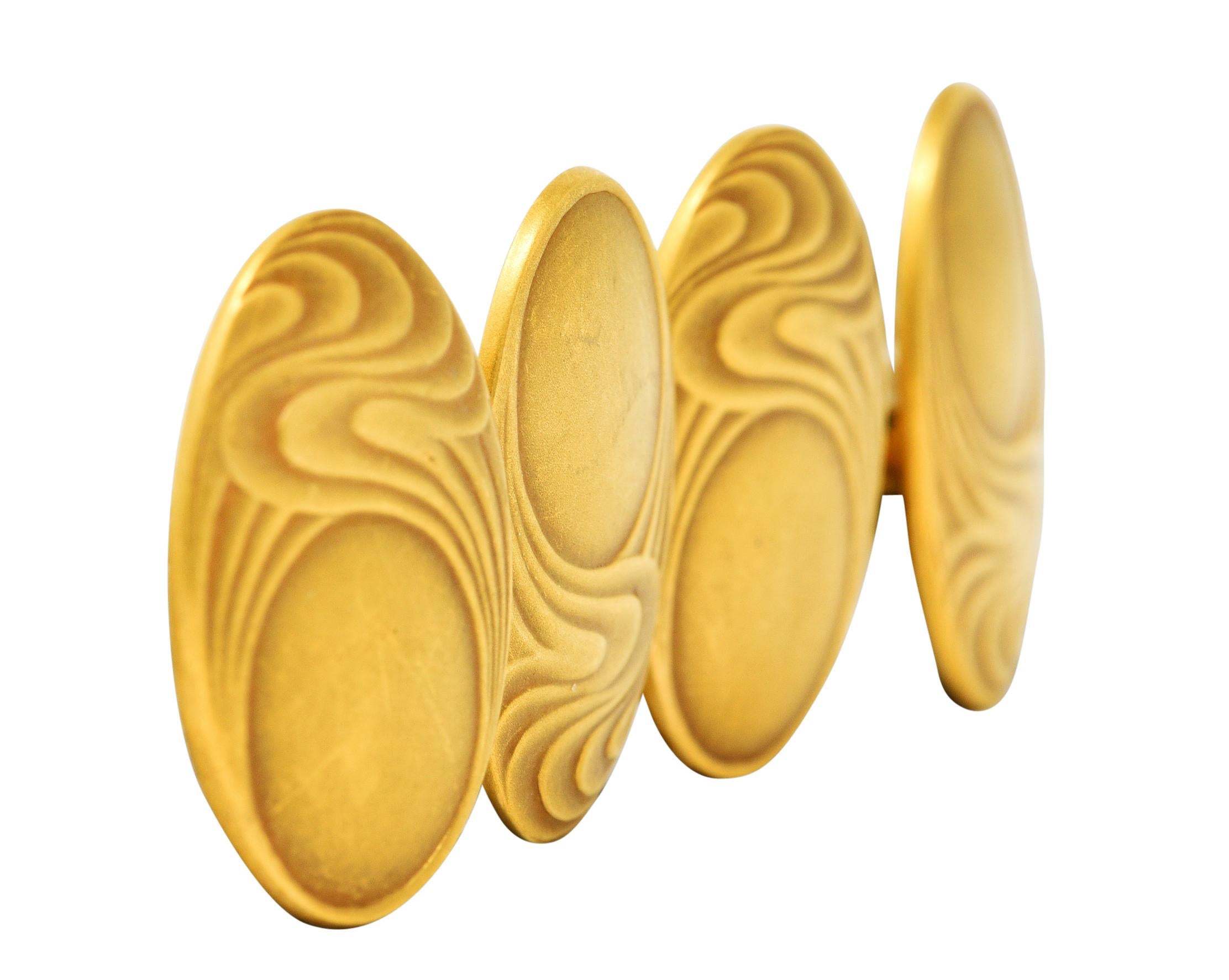 Women's or Men's 1905 Bippart & Co. 14 Karat Gold Moonlit Wave Men's Nouveau Cufflinks