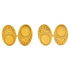 1905 Bippart & Co. 14 Karat Gold Moonlit Wave Men's Nouveau Cufflinks