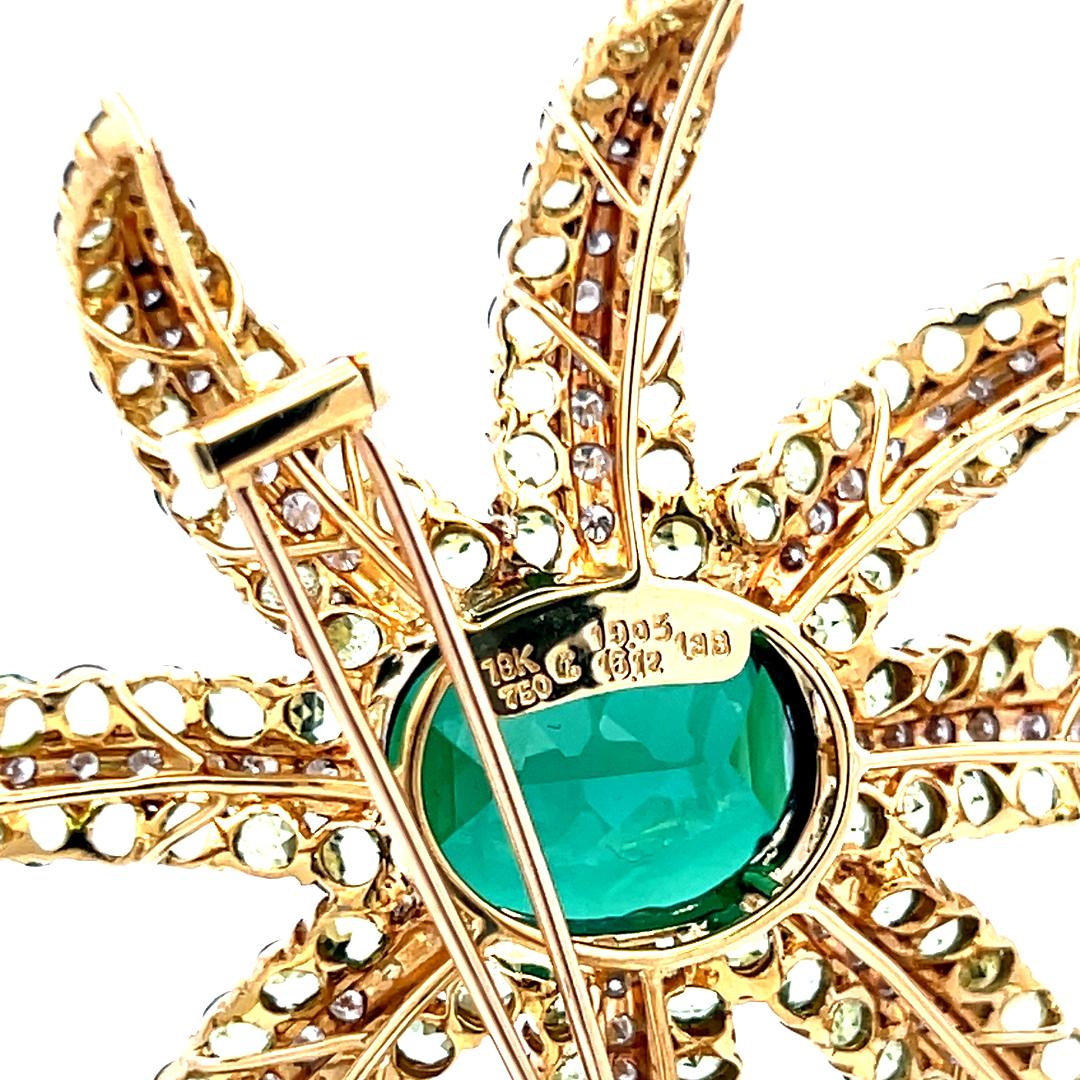19,05 carati di tormalina 16,12 carati di peridoto 1,38 carati di diamante 18K YG Spilla a spillo in vendita 5