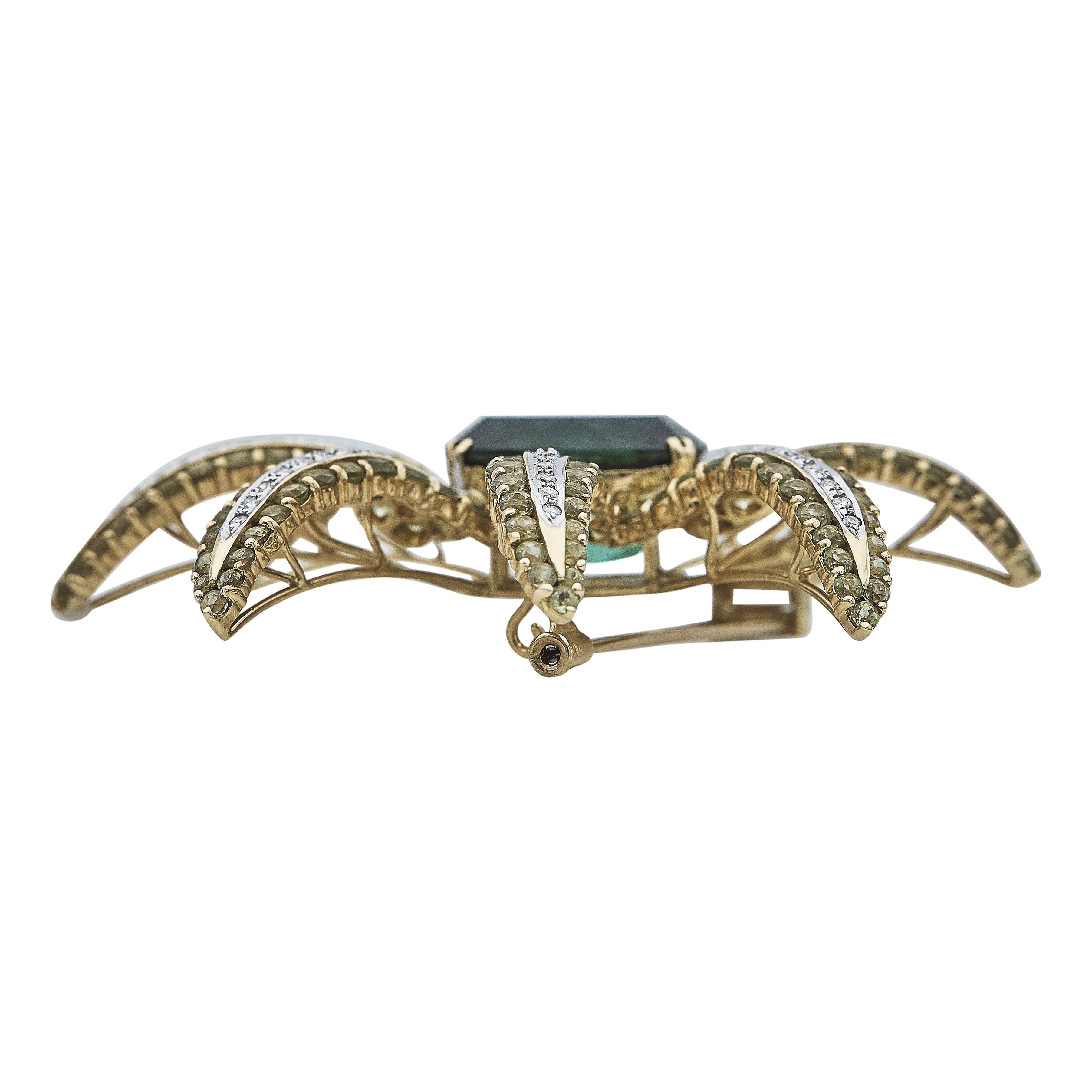 19,05 carati di tormalina 16,12 carati di peridoto 1,38 carati di diamante 18K YG Spilla a spillo in vendita 9