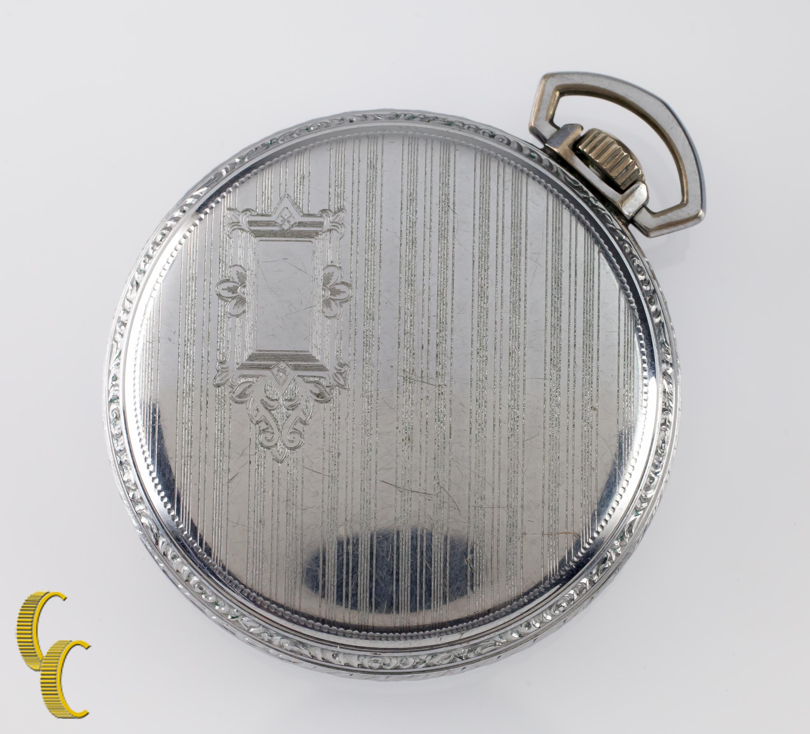 Art Deco 1905 Elgin Antique Nickel Open Face Pocket Watch, Size 12 For Sale