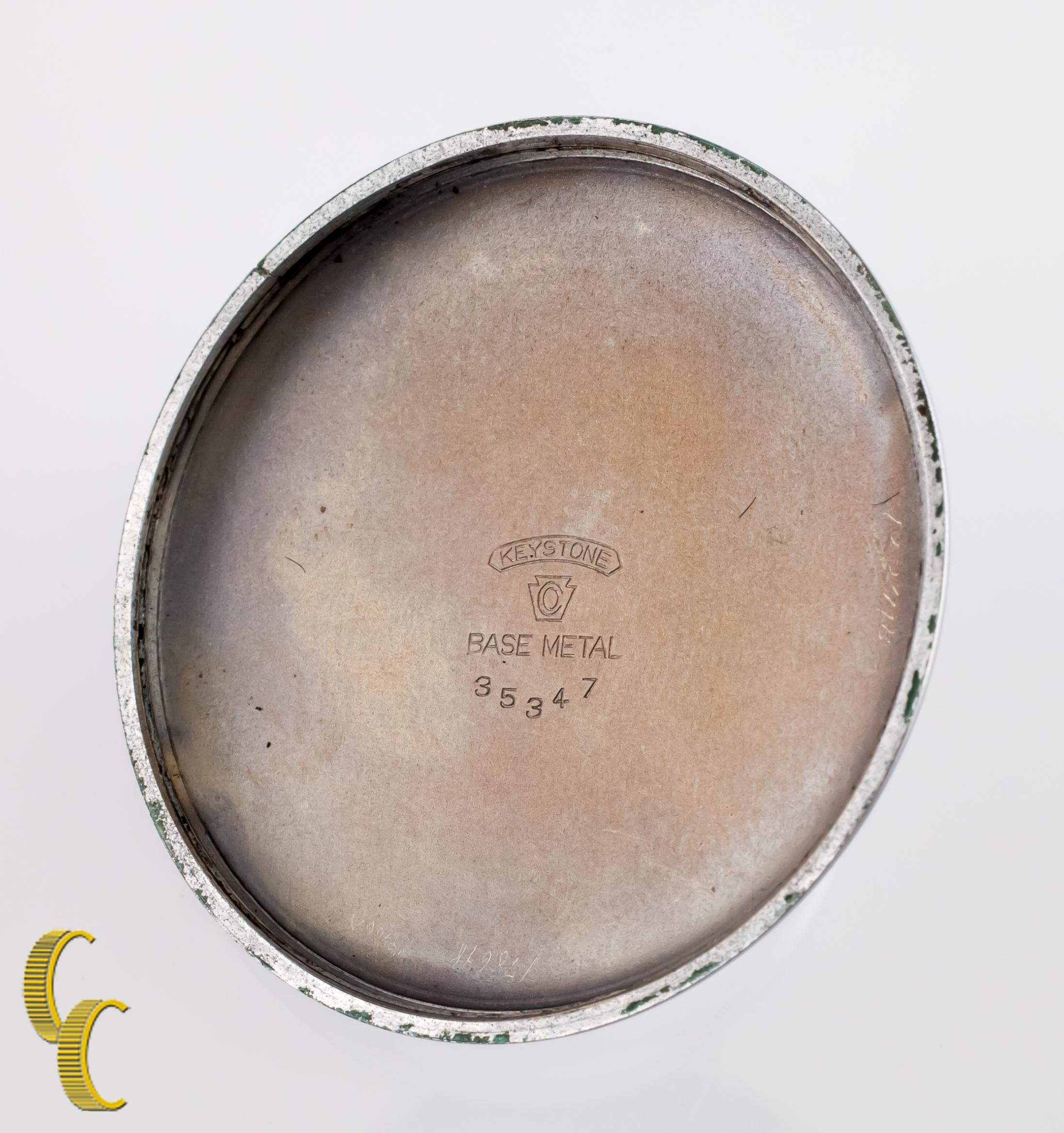1905 Elgin Antique Nickel Open Face Pocket Watch, Size 12 In Good Condition For Sale In Van Nuys, CA