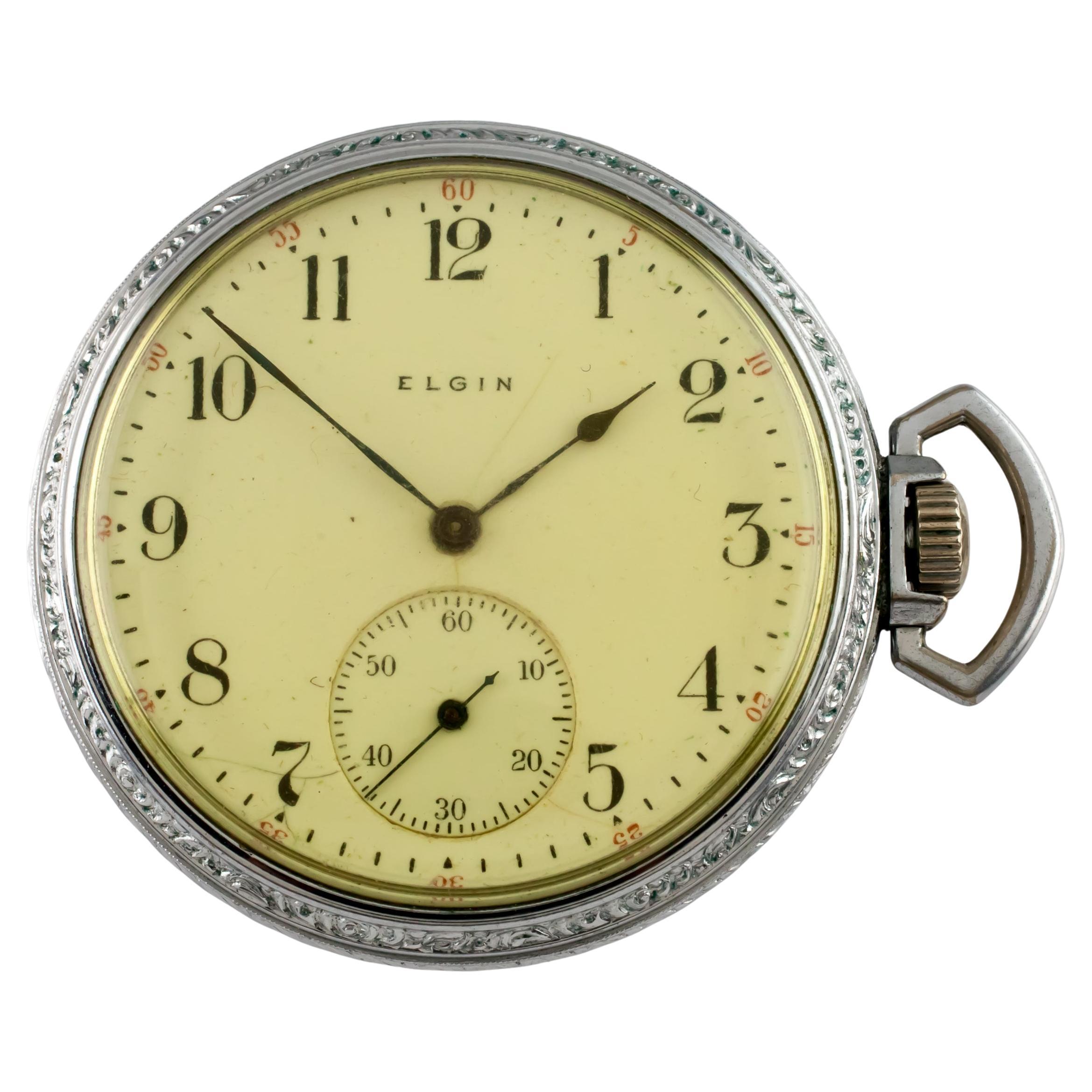 1905 Elgin Antique Nickel Open Face Pocket Watch, Taglia 12