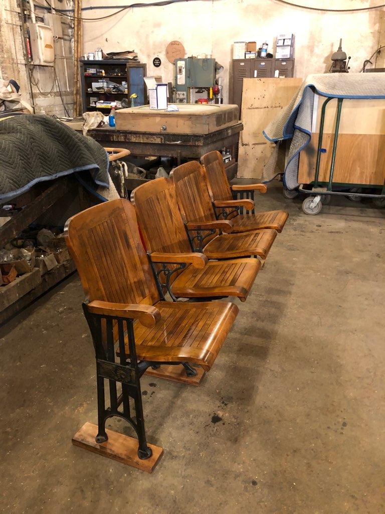 1905 Four Seat Folding Theater Chairs with Cast Iron Frame from Brooklyn 2