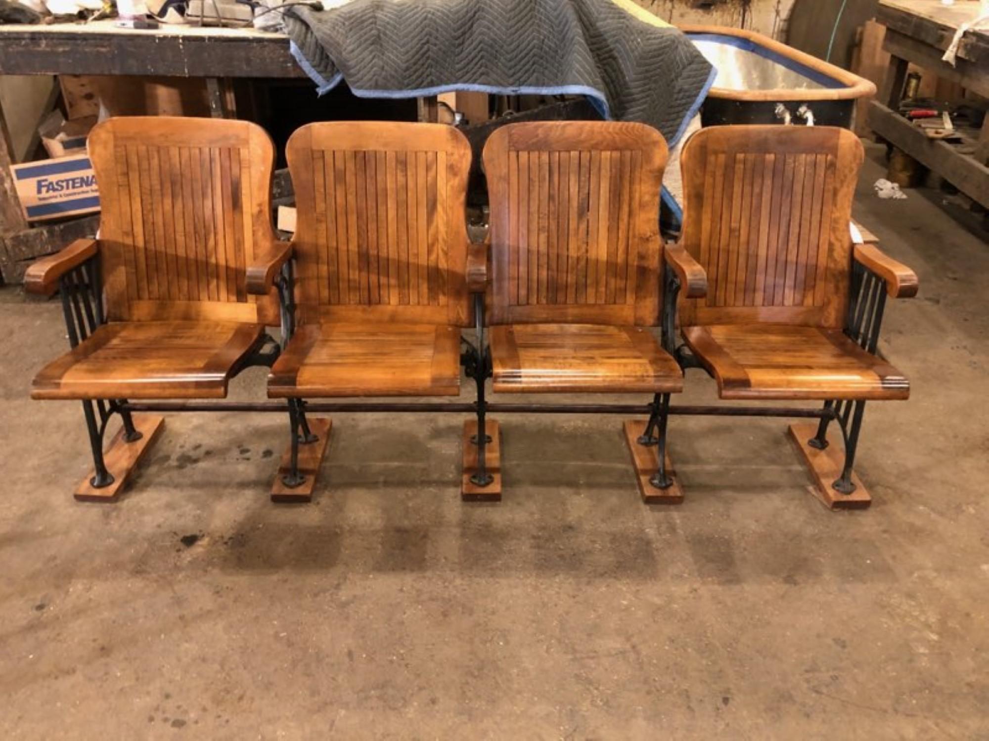 1905 Four Seat Folding Theater Chairs with Cast Iron Frame from Brooklyn 3