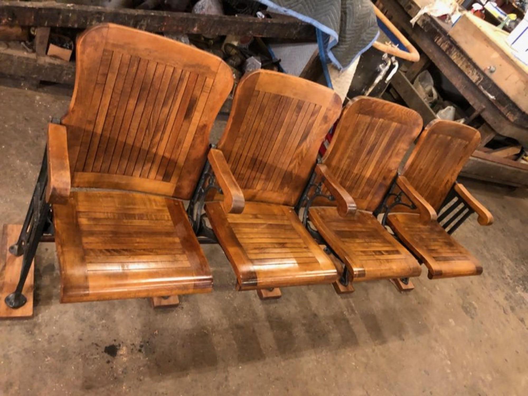 1905 Four Seat Folding Theater Chairs with Cast Iron Frame from Brooklyn 4